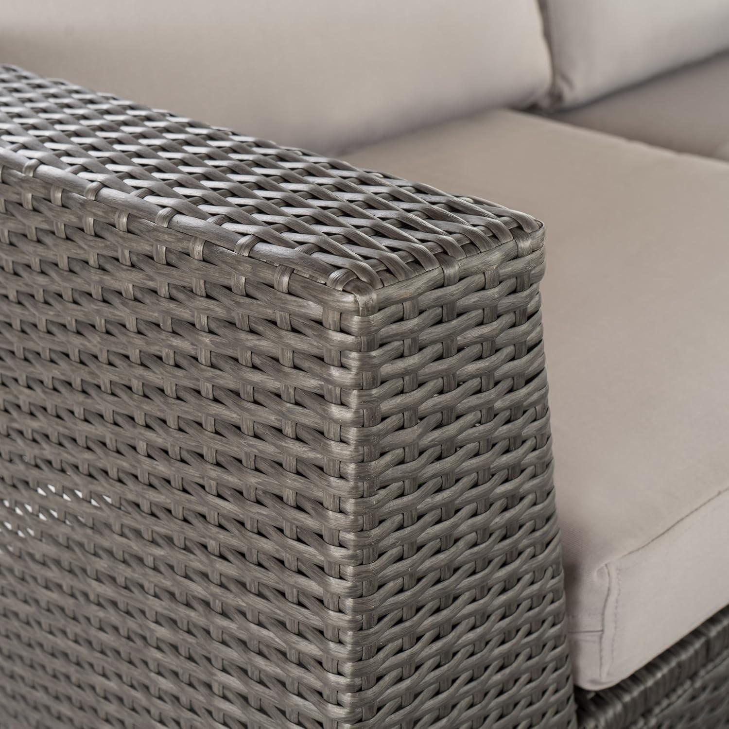 imageChristopher Knight Home Santa Rosa Outdoor 6Seater Wicker Sectional with Aluminum Frame and Water Resistant Cushions 9Pcs Set Grey Silver