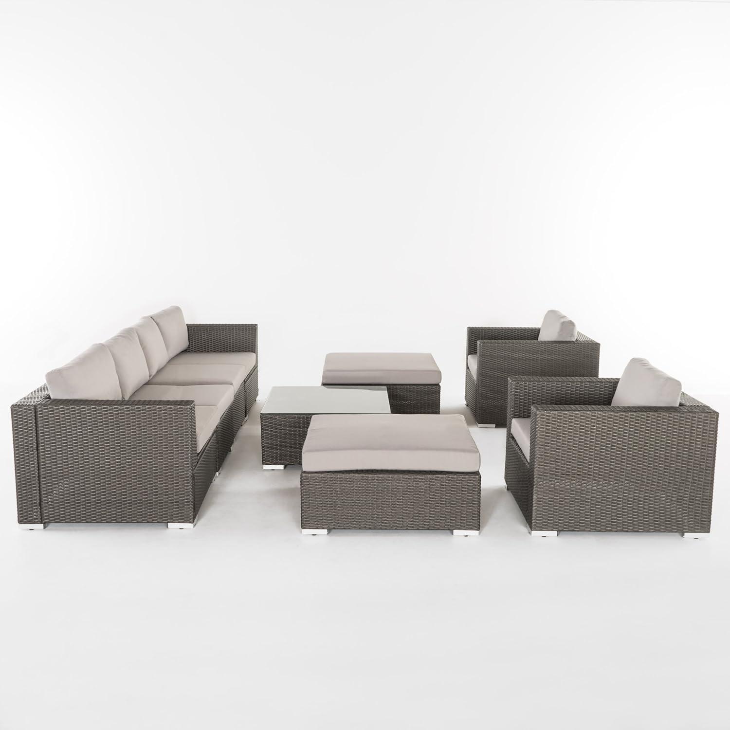imageChristopher Knight Home Santa Rosa Outdoor 6Seater Wicker Sectional with Aluminum Frame and Water Resistant Cushions 9Pcs Set Grey Silver