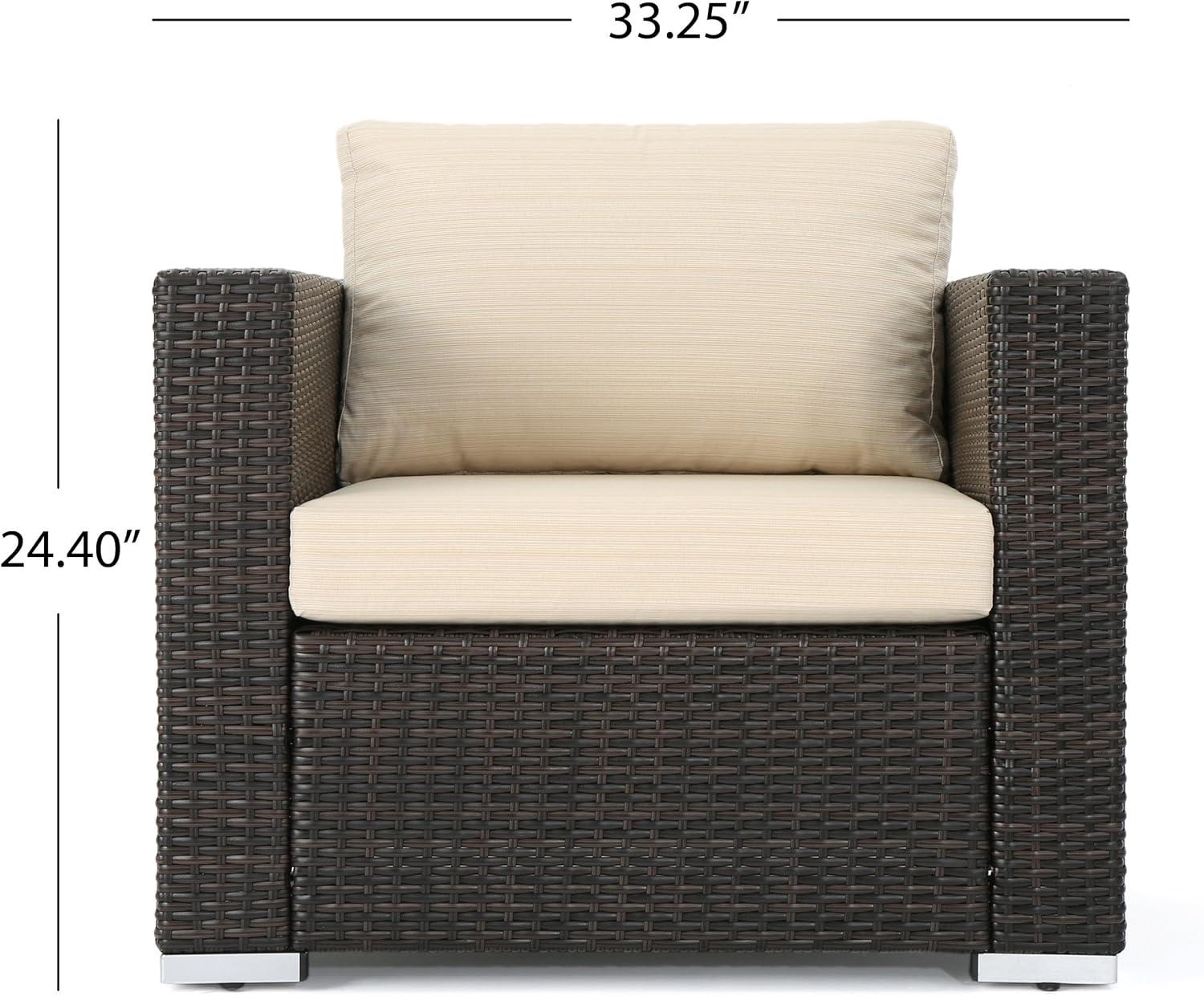 imageChristopher Knight Home Santa Rosa Outdoor Wicker 5Seater Chat Set with Aluminum Frame and Water Resistant Cushions Multibrown Beige