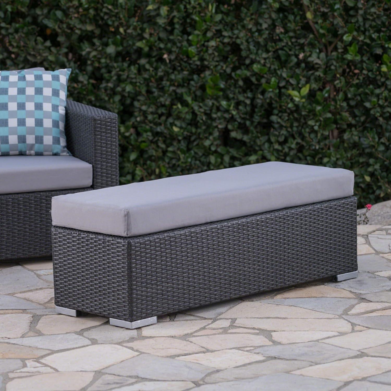 imageChristopher Knight Home Santa Rosa Outdoor Wicker Bench with Water Resistant Cushion Grey Silver Small