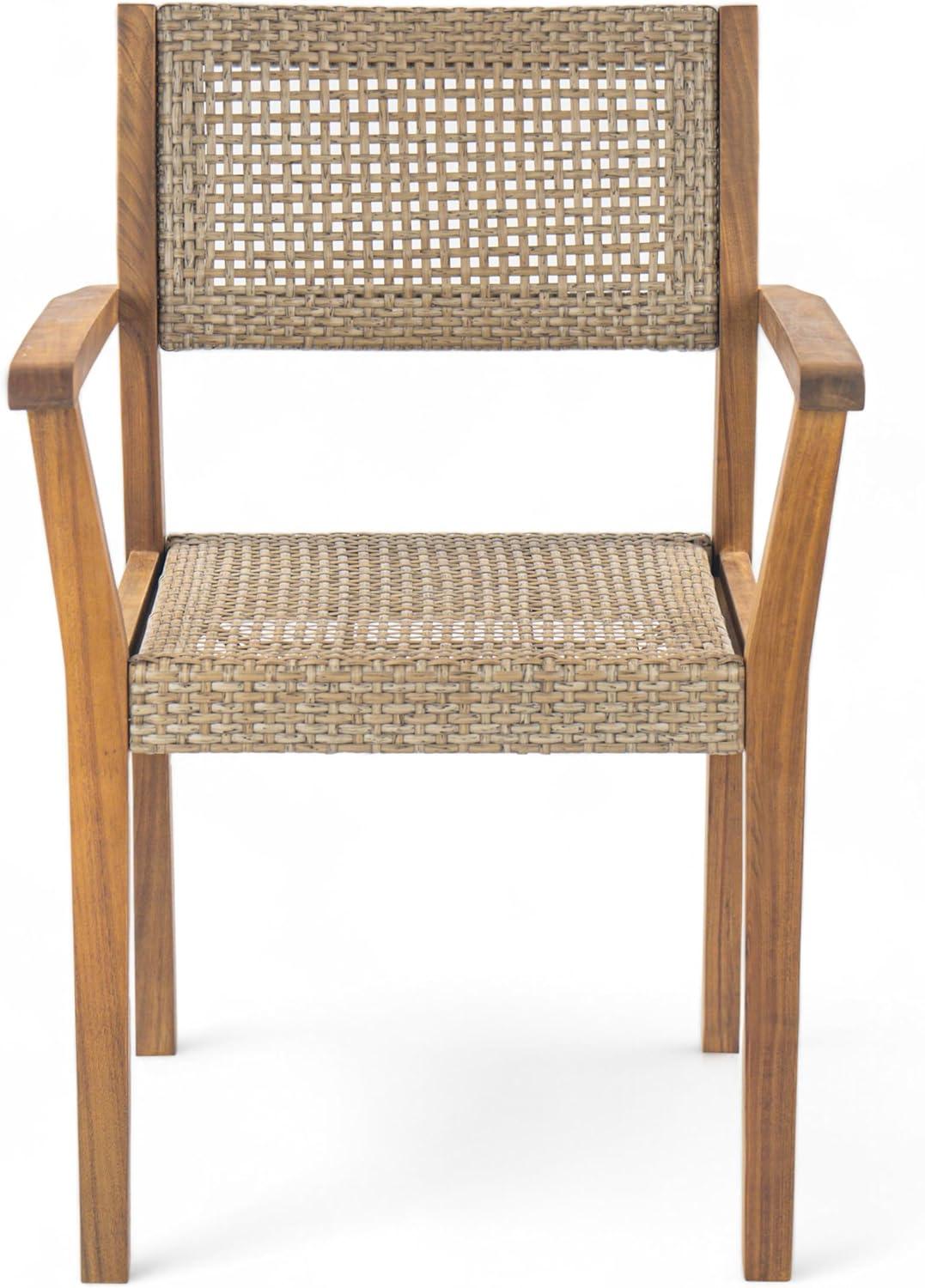 imageChristopher Knight Home Set of 2 Amaris Farmhouse Patio Garden Furntiure Acacia Wood Dining Chairs Armchair for IndoorOutdoor Dinner Woven Wicker Accents Poolside Kitchen Side Chair TeakBeige