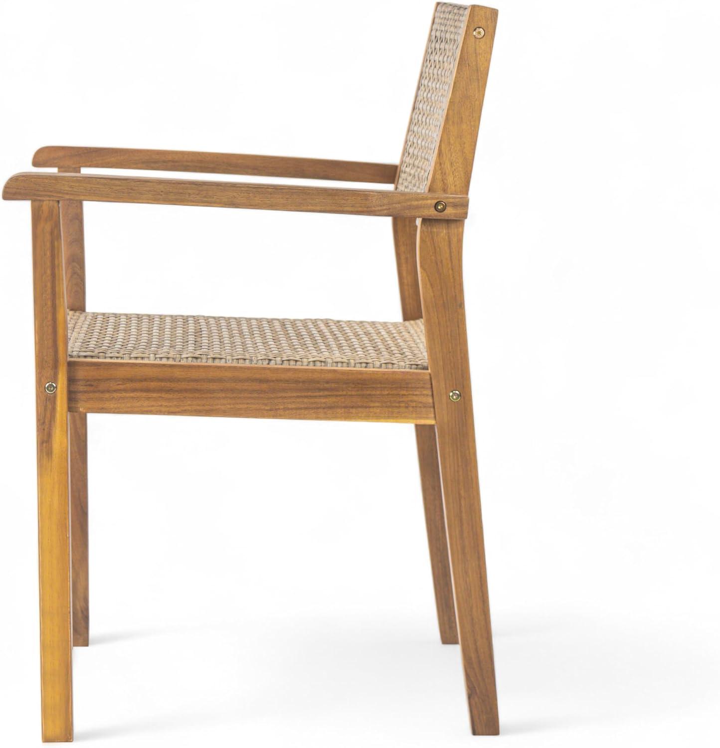 imageChristopher Knight Home Set of 2 Amaris Farmhouse Patio Garden Furntiure Acacia Wood Dining Chairs Armchair for IndoorOutdoor Dinner Woven Wicker Accents Poolside Kitchen Side Chair TeakBeige