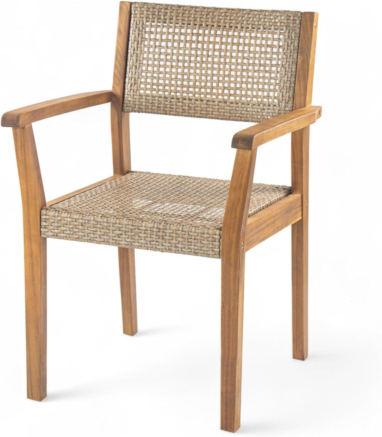 imageChristopher Knight Home Set of 2 Amaris Farmhouse Patio Garden Furntiure Acacia Wood Dining Chairs Armchair for IndoorOutdoor Dinner Woven Wicker Accents Poolside Kitchen Side Chair TeakBeige