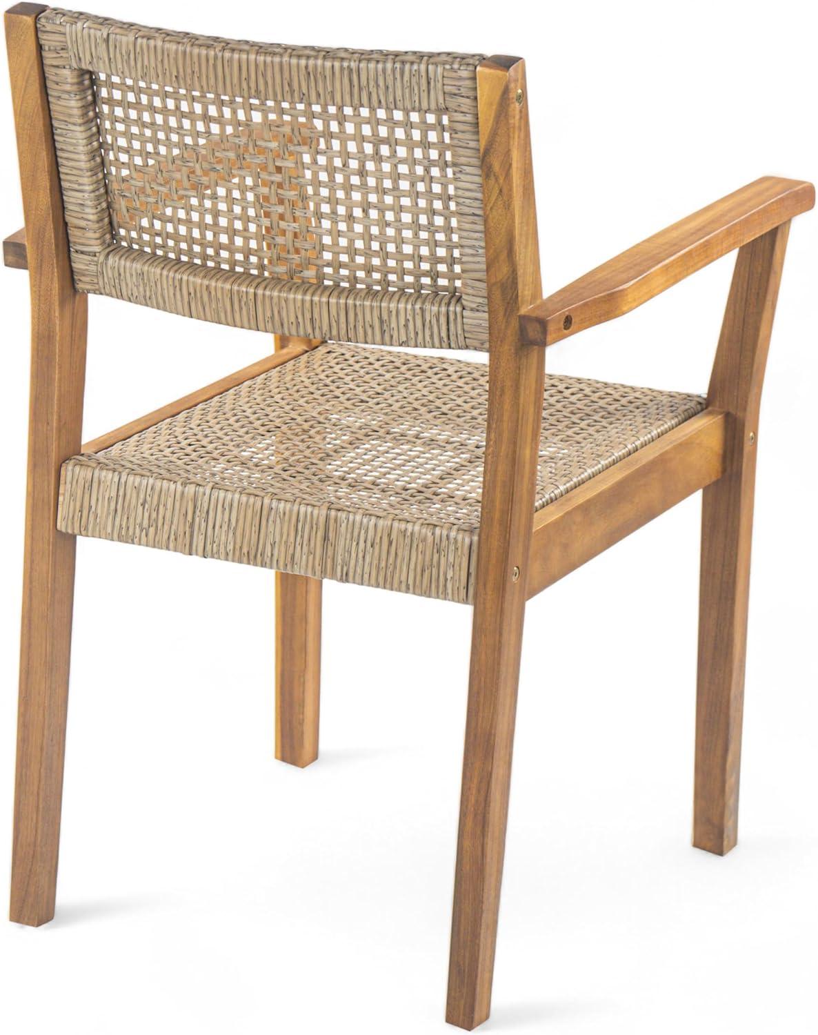 imageChristopher Knight Home Set of 2 Amaris Farmhouse Patio Garden Furntiure Acacia Wood Dining Chairs Armchair for IndoorOutdoor Dinner Woven Wicker Accents Poolside Kitchen Side Chair TeakBeige