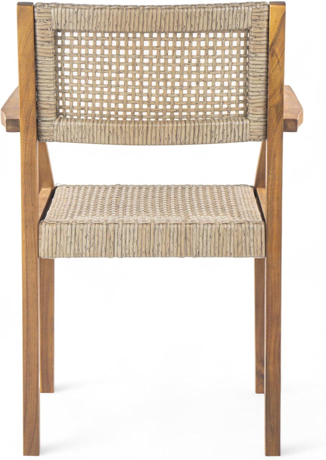imageChristopher Knight Home Set of 2 Amaris Farmhouse Patio Garden Furntiure Acacia Wood Dining Chairs Armchair for IndoorOutdoor Dinner Woven Wicker Accents Poolside Kitchen Side Chair TeakBeige