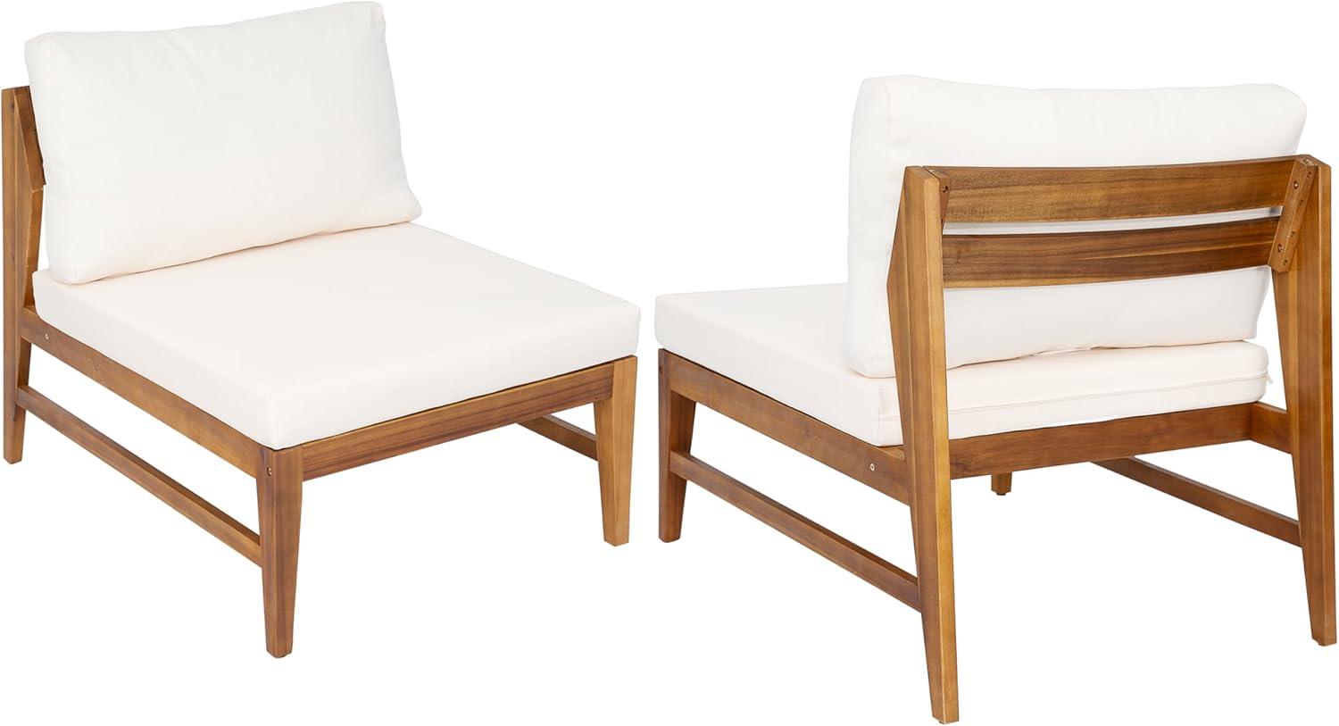 imageChristopher Knight Home Suri Set of 2 Acacia Wood Lounge Chair Outdoor Contemporary Accent Chair Set with Weather Resistant Cushion Deep Seating Armless Comfy Patio Chairs Teak Cream
