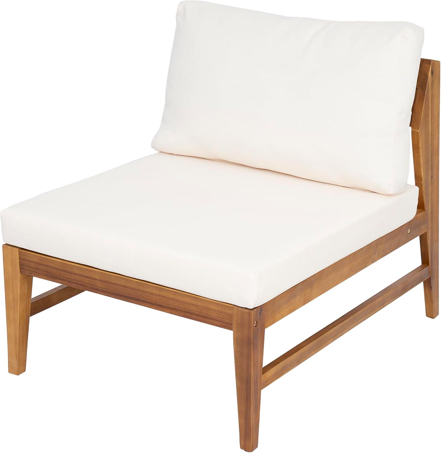 imageChristopher Knight Home Suri Set of 2 Acacia Wood Lounge Chair Outdoor Contemporary Accent Chair Set with Weather Resistant Cushion Deep Seating Armless Comfy Patio Chairs Teak Cream