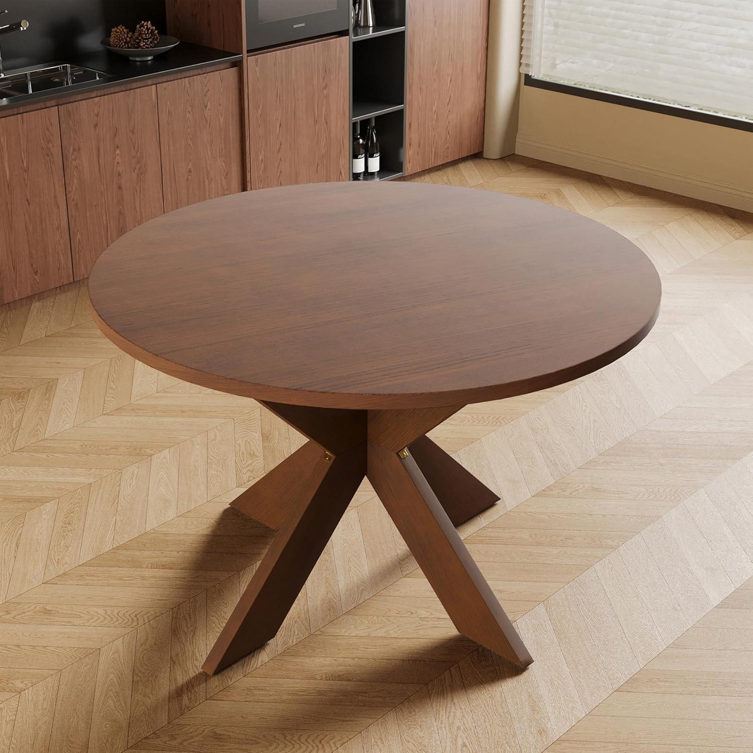 imageChristopher Knight Home Taliyah Round Dining Table for 5 MDF Round Top Modern Kitchen Table Premium Quality Farmhouse Dining Room Table Wooden Accent Table Brown