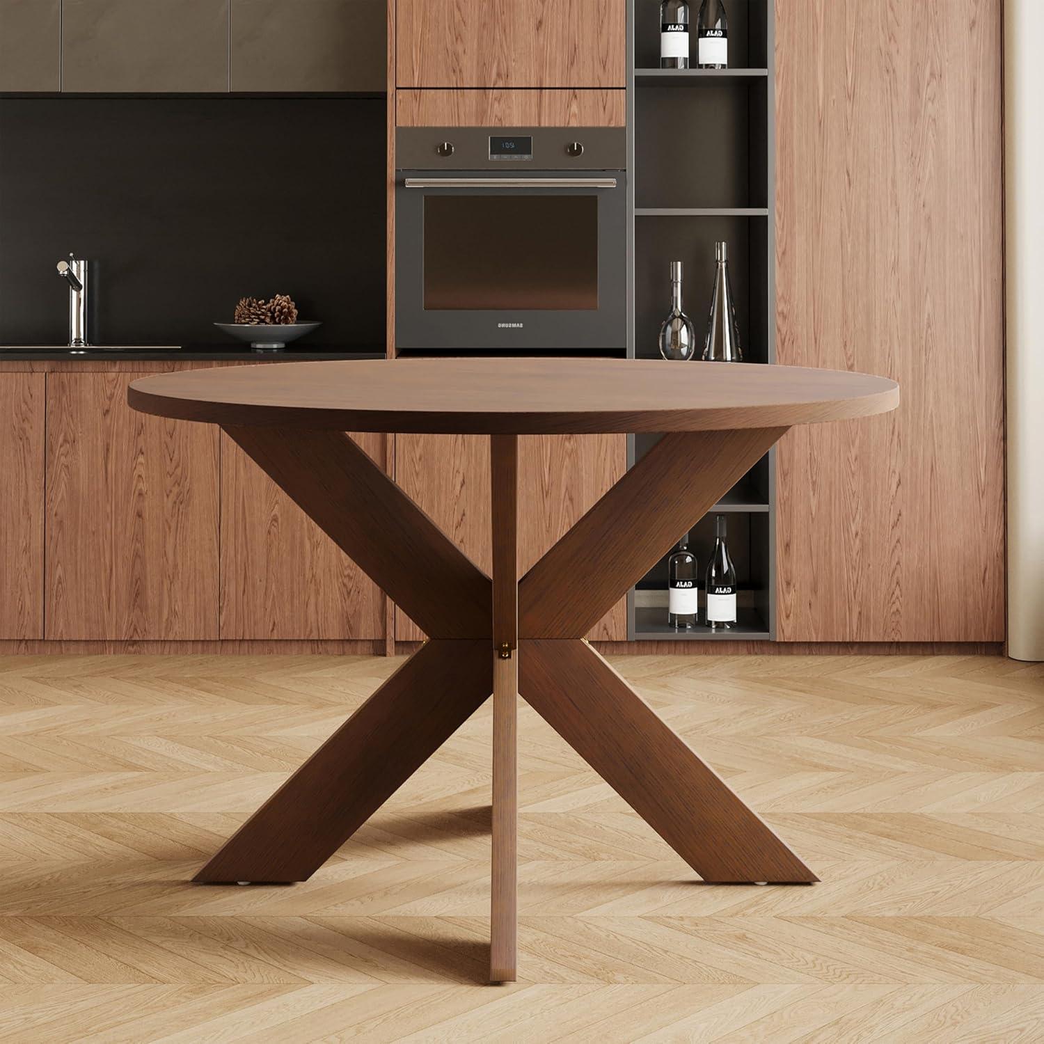 imageChristopher Knight Home Taliyah Round Dining Table for 5 MDF Round Top Modern Kitchen Table Premium Quality Farmhouse Dining Room Table Wooden Accent Table Brown