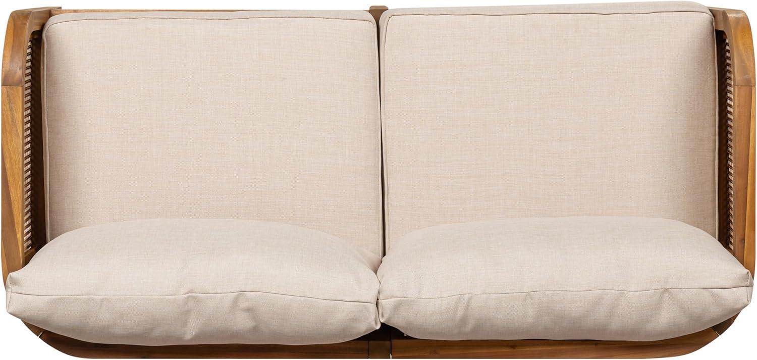imageChristopher Knight Home Tilden Acacia Wood Outdoor Loveseat 2Seater Patio Furniture Sofa with Wicker Accent Wooden Patio Sofa Couch with ArmrestCushions Comfy LoungingReading Chair TeakBeige