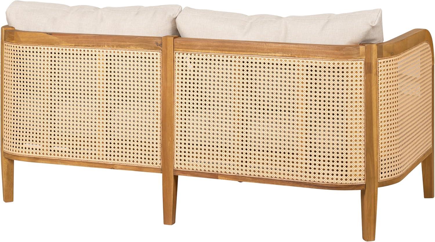 imageChristopher Knight Home Tilden Acacia Wood Outdoor Loveseat 2Seater Patio Furniture Sofa with Wicker Accent Wooden Patio Sofa Couch with ArmrestCushions Comfy LoungingReading Chair TeakBeige