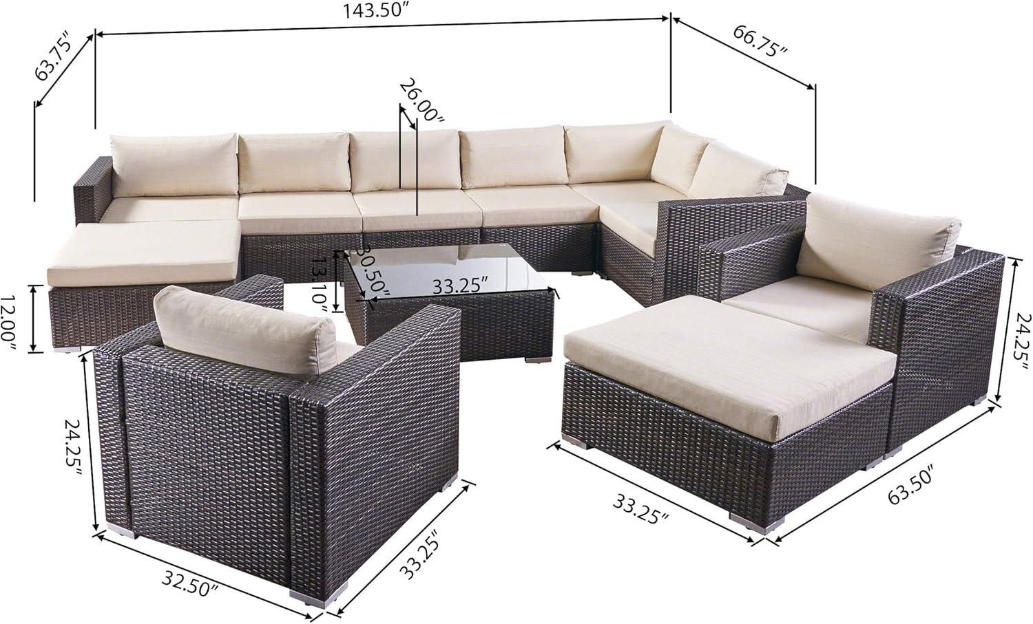 imageChristopher Knight Home Tom Rosa Outdoor 8 Seater Wicker Sectional Sofa Set Multibrown with Beige Cushions