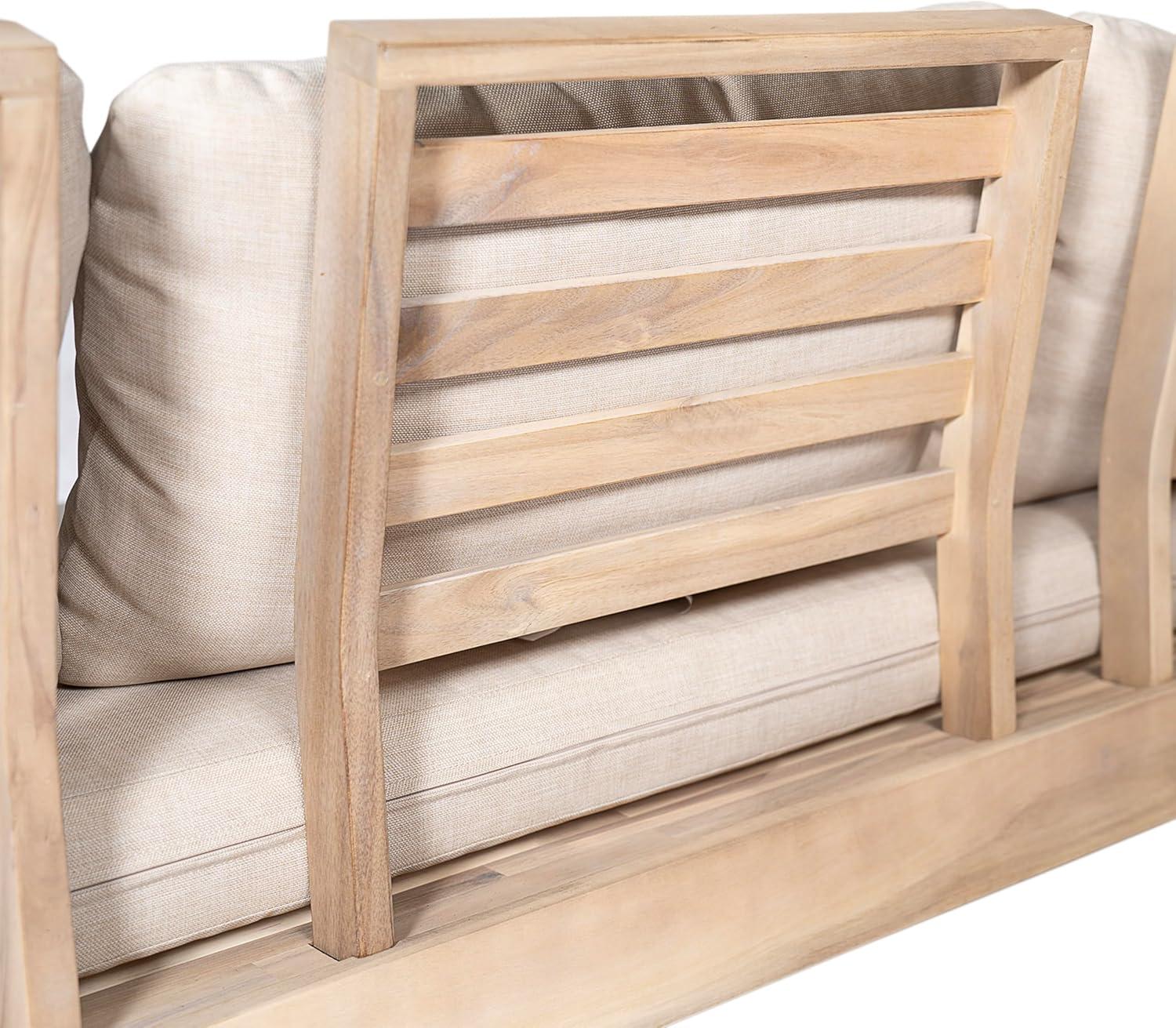 imageChristopher Knight Home Topia Acacia Wood Outdoor 3 Seater Sofa with Cushion Wooden Patio Sofa Couch with Cushion Comfy Armless Cloud Sofa Couch Patio Furniture Sofa Set Light WashBeige
