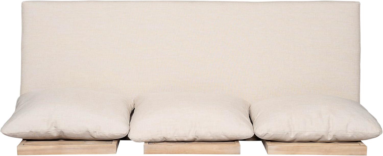 imageChristopher Knight Home Topia Acacia Wood Outdoor 3 Seater Sofa with Cushion Wooden Patio Sofa Couch with Cushion Comfy Armless Cloud Sofa Couch Patio Furniture Sofa Set Light WashBeige