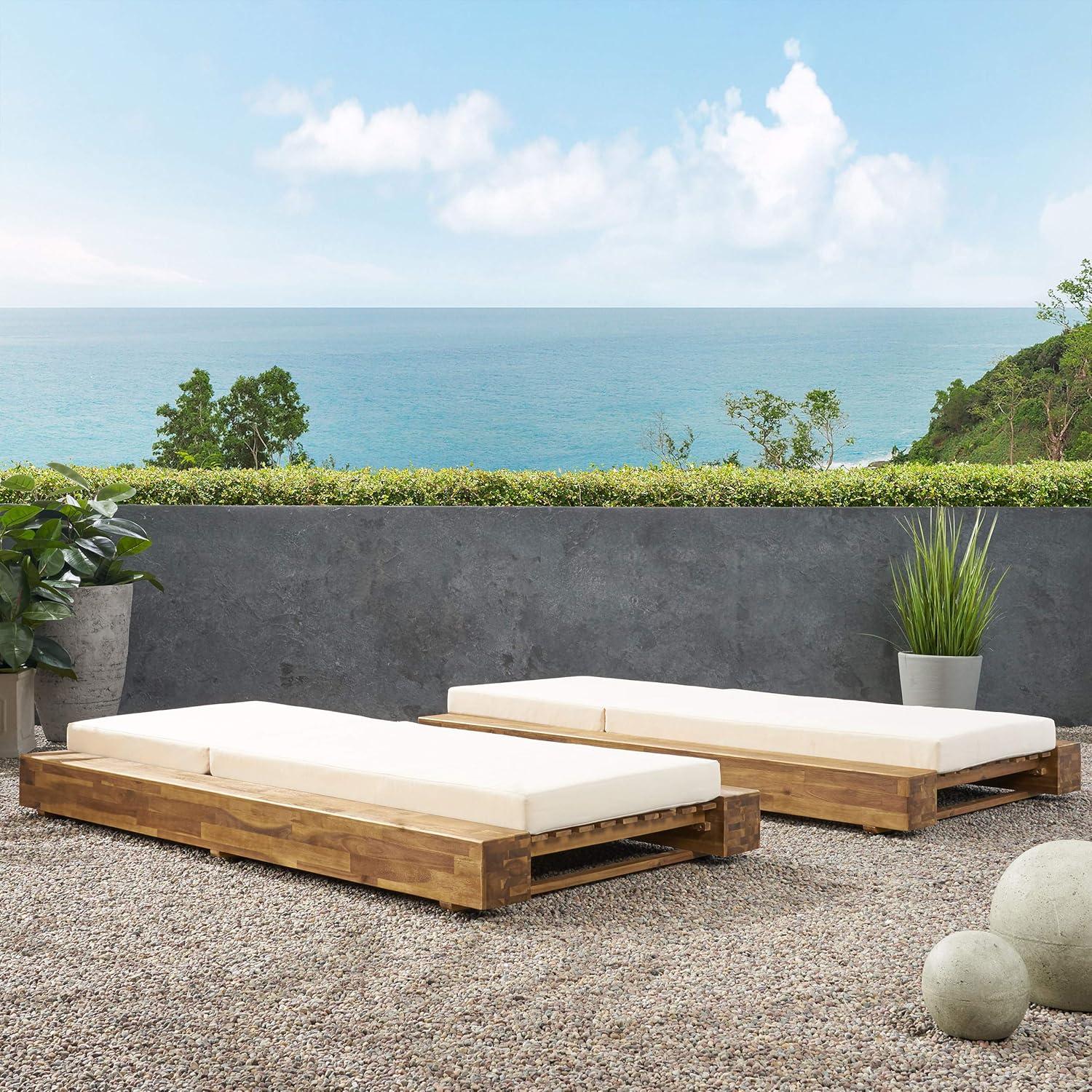 imageChristopher Knight Home Tory Acacia Wood Chaise Lounge Chair Outdoor Set of 2 Adjustable Backrest Sun Lounger Recliner Patio Outdoor Chaise Lounge with 4quot Thick WaterResistant Cushions TeakCream