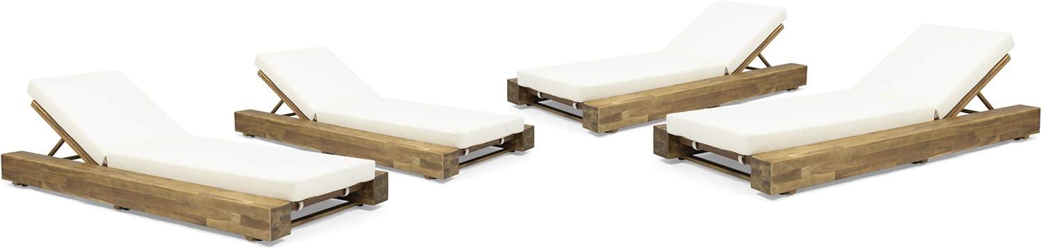 imageChristopher Knight Home Tory Acacia Wood Chaise Lounge Chair Outdoor Set of 4 Adjustable Backrest Sun Lounger Recliner Patio Outdoor Chaise Lounge with 4quot Thick WaterResistant Cushions TeakCream