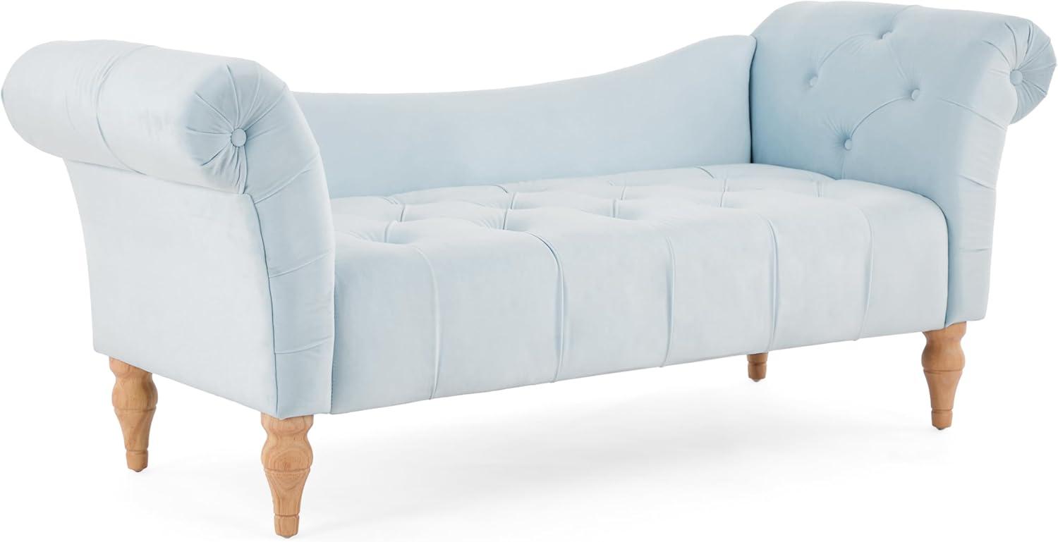 imageChristopher Knight Home Ucal Velvet Upholstered End of Bed Ottoman Wooden Living Room Ottoman Bench with Curved Arms Long Entryway Bench with Button Tufting Long Seating for Bedroom Light BlueLight Blue