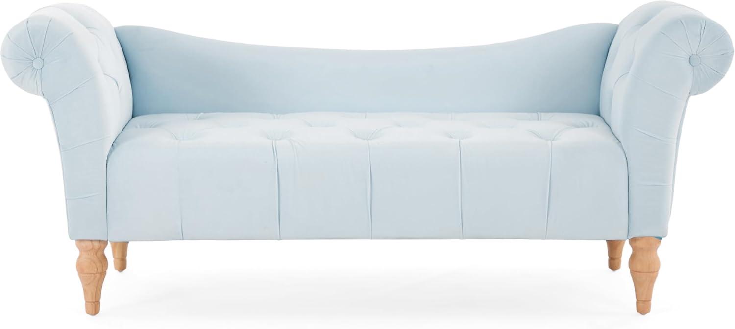 imageChristopher Knight Home Ucal Velvet Upholstered End of Bed Ottoman Wooden Living Room Ottoman Bench with Curved Arms Long Entryway Bench with Button Tufting Long Seating for Bedroom Light BlueLight Blue