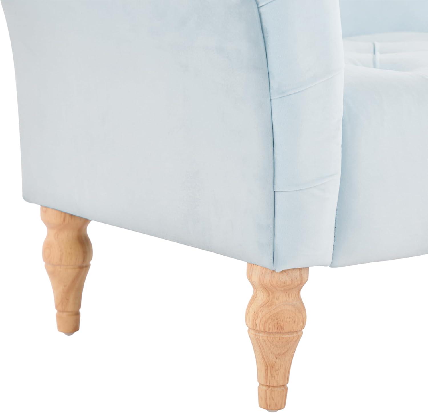imageChristopher Knight Home Ucal Velvet Upholstered End of Bed Ottoman Wooden Living Room Ottoman Bench with Curved Arms Long Entryway Bench with Button Tufting Long Seating for Bedroom Light BlueLight Blue