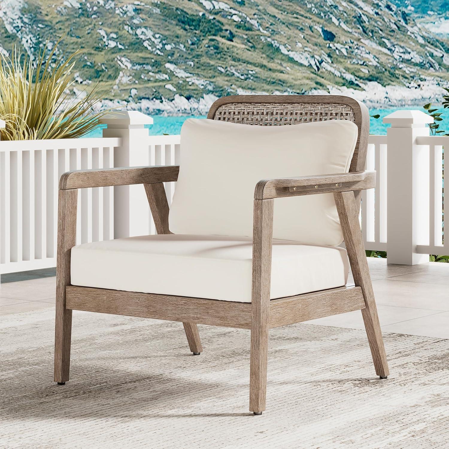 imageChristopher Knight Home Ursa Outdoor Patio Club Chair Acacia Wood Arm Chair Single Sofa Chair Patio Furniture Deep Seating with Cushion for Porch Garden Backyard Balcony Light Brown
