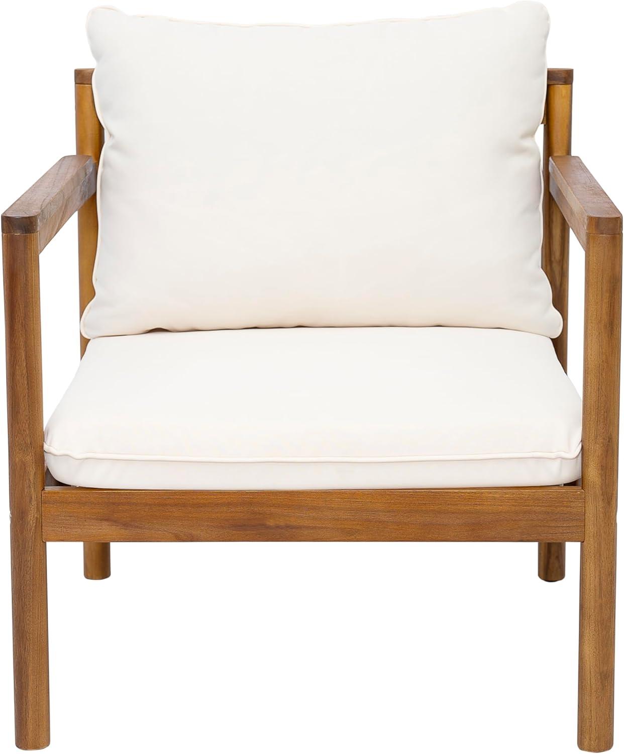 imageChristopher Knight Home Veera Set of 2 Acacia Wood Lounge Chair Outdoor with Rope Accent Accent Chair with WaterRepellent Cushions Comfy Chairs for GardenBackyard Patio Furniture Teak Cream