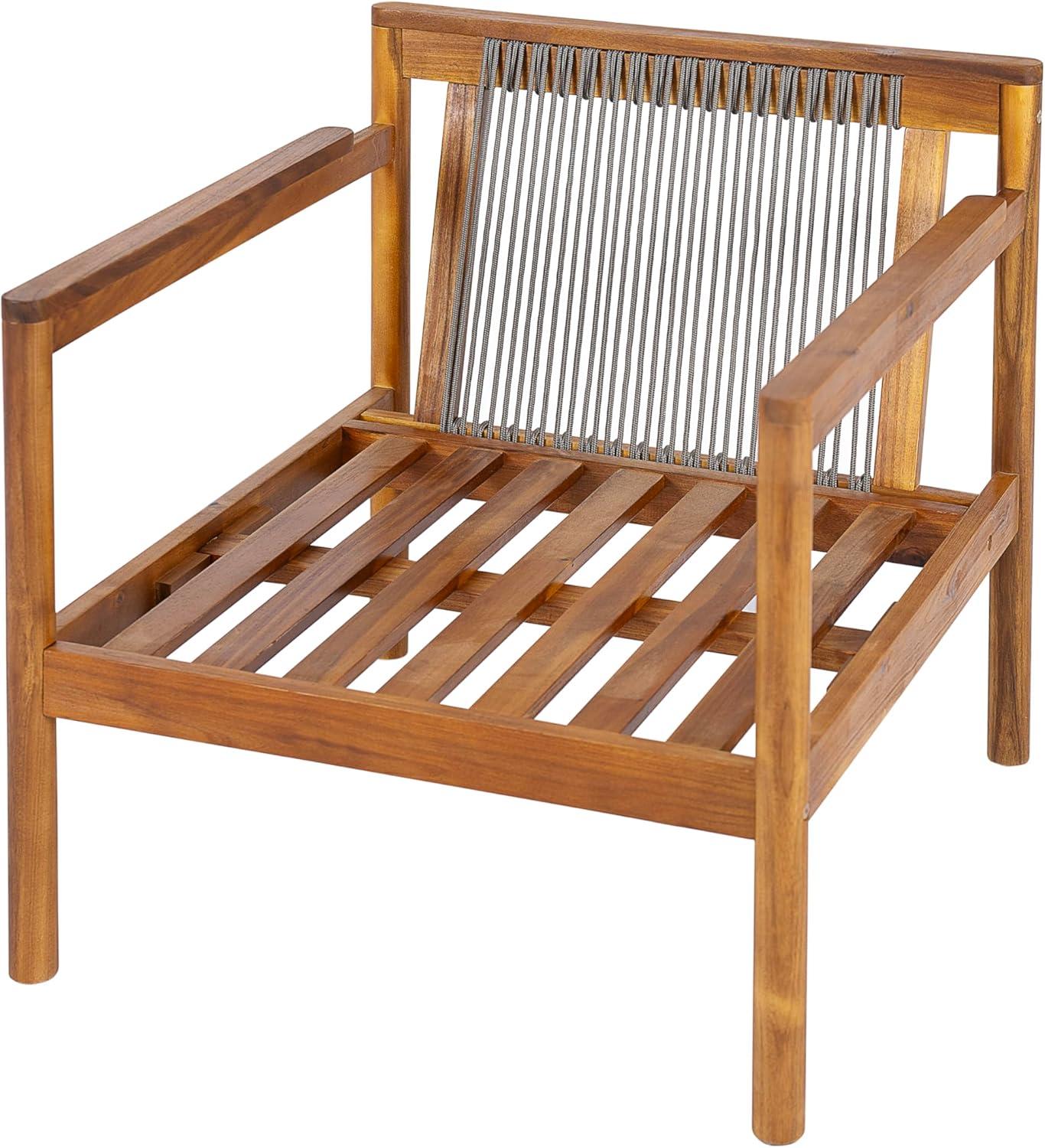imageChristopher Knight Home Veera Set of 2 Acacia Wood Lounge Chair Outdoor with Rope Accent Accent Chair with WaterRepellent Cushions Comfy Chairs for GardenBackyard Patio Furniture Teak Cream