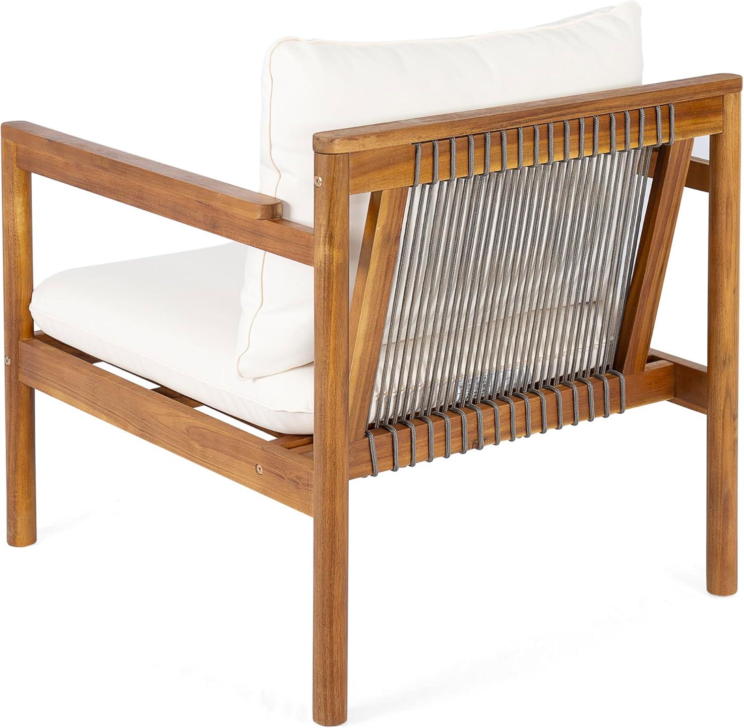 imageChristopher Knight Home Veera Set of 2 Acacia Wood Lounge Chair Outdoor with Rope Accent Accent Chair with WaterRepellent Cushions Comfy Chairs for GardenBackyard Patio Furniture Teak Cream