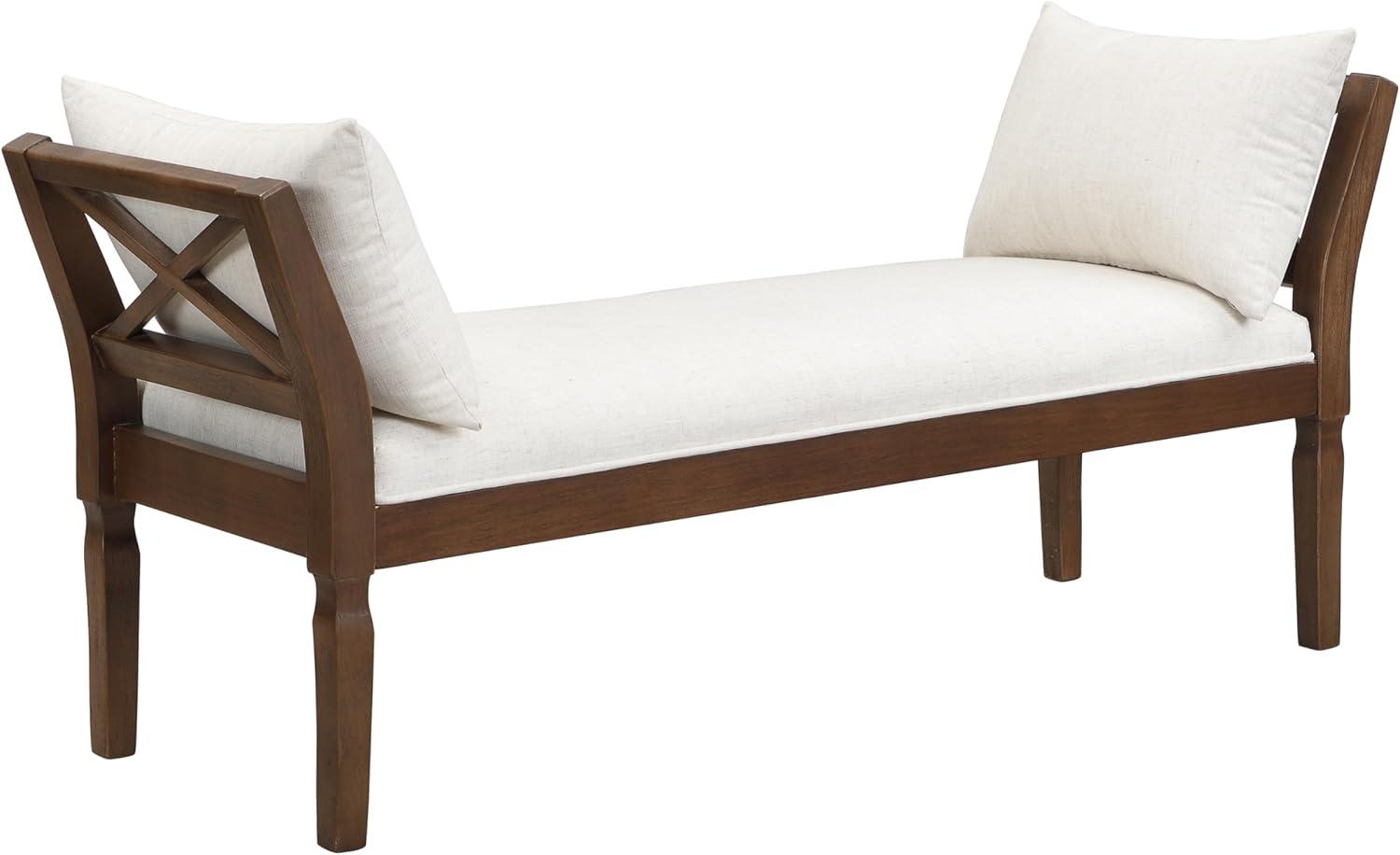 imageChristopher Knight Home Viko Farmhouse Wooden Living Room Ottoman Bench with Crossback Detail Upholstered End of Bed Ottoman with Armrest Long Entryway Bench Long Seating for Bedroom BeigeWalnut