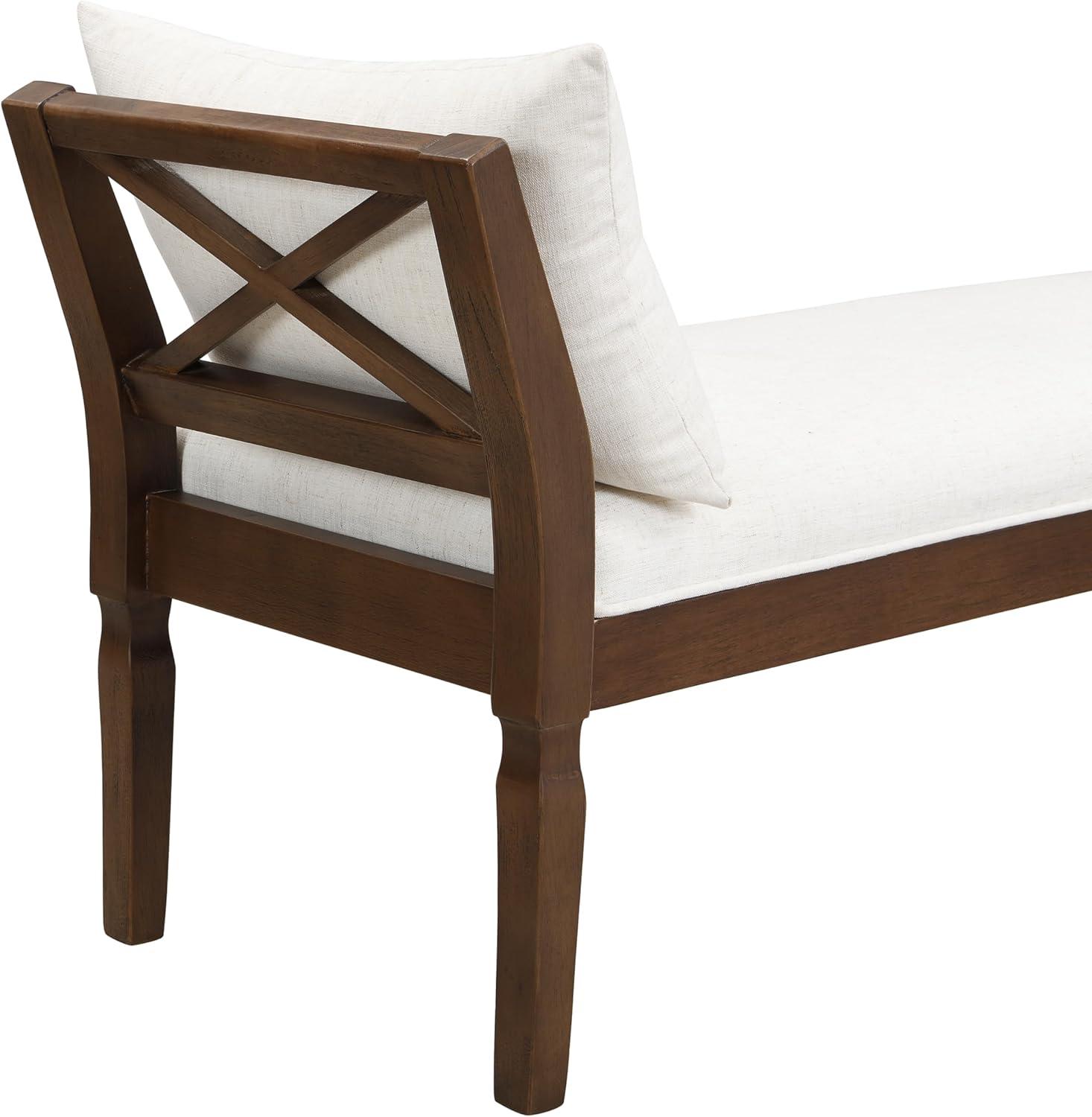 imageChristopher Knight Home Viko Farmhouse Wooden Living Room Ottoman Bench with Crossback Detail Upholstered End of Bed Ottoman with Armrest Long Entryway Bench Long Seating for Bedroom BeigeWalnut