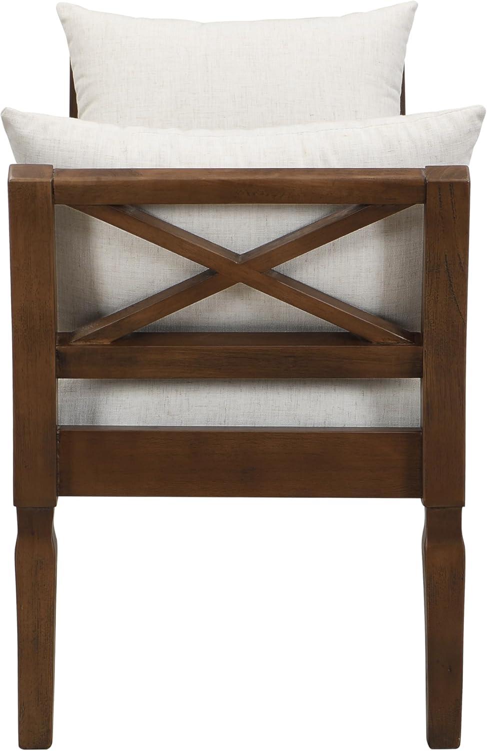 imageChristopher Knight Home Viko Farmhouse Wooden Living Room Ottoman Bench with Crossback Detail Upholstered End of Bed Ottoman with Armrest Long Entryway Bench Long Seating for Bedroom BeigeWalnut