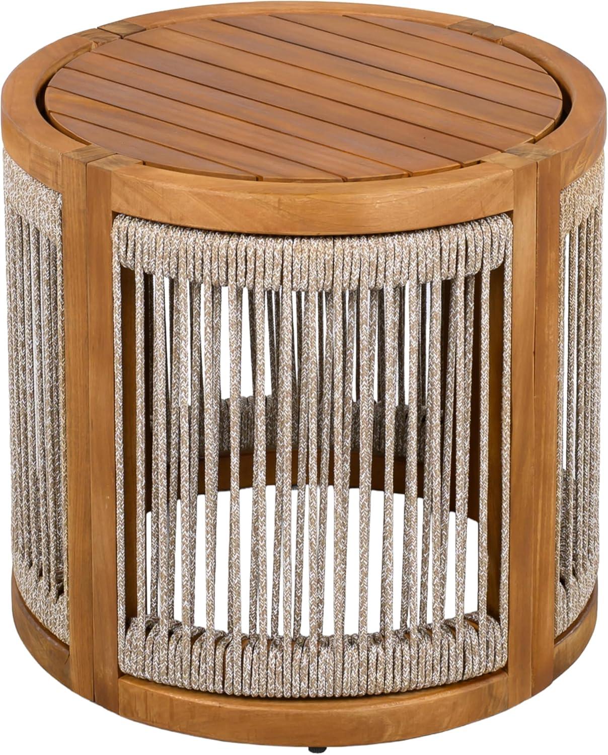imageChristopher Knight Home Viktor Acacia Wood Outdoor Side Table Patio Round Coffee Table with Woven Rope Accents Table for Patio Furniture Set Elegant Slatted Design WeatherResistant Teak
