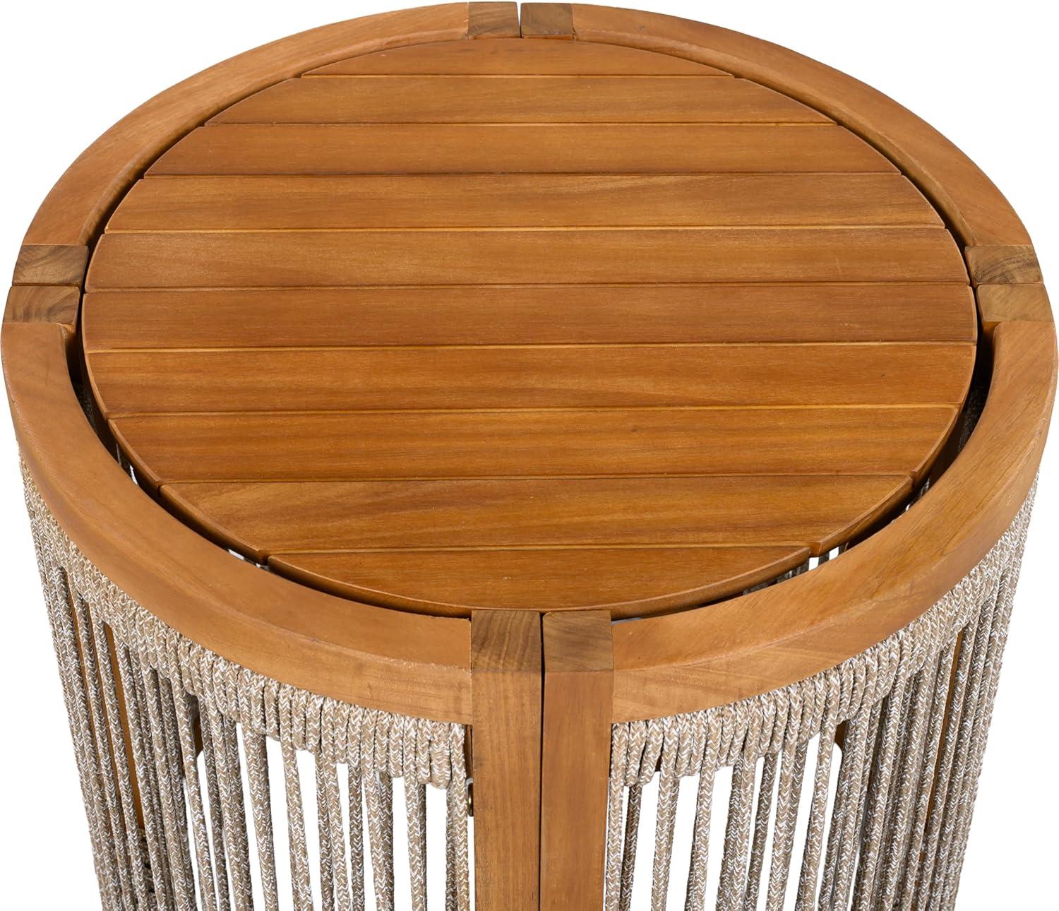 imageChristopher Knight Home Viktor Acacia Wood Outdoor Side Table Patio Round Coffee Table with Woven Rope Accents Table for Patio Furniture Set Elegant Slatted Design WeatherResistant Teak