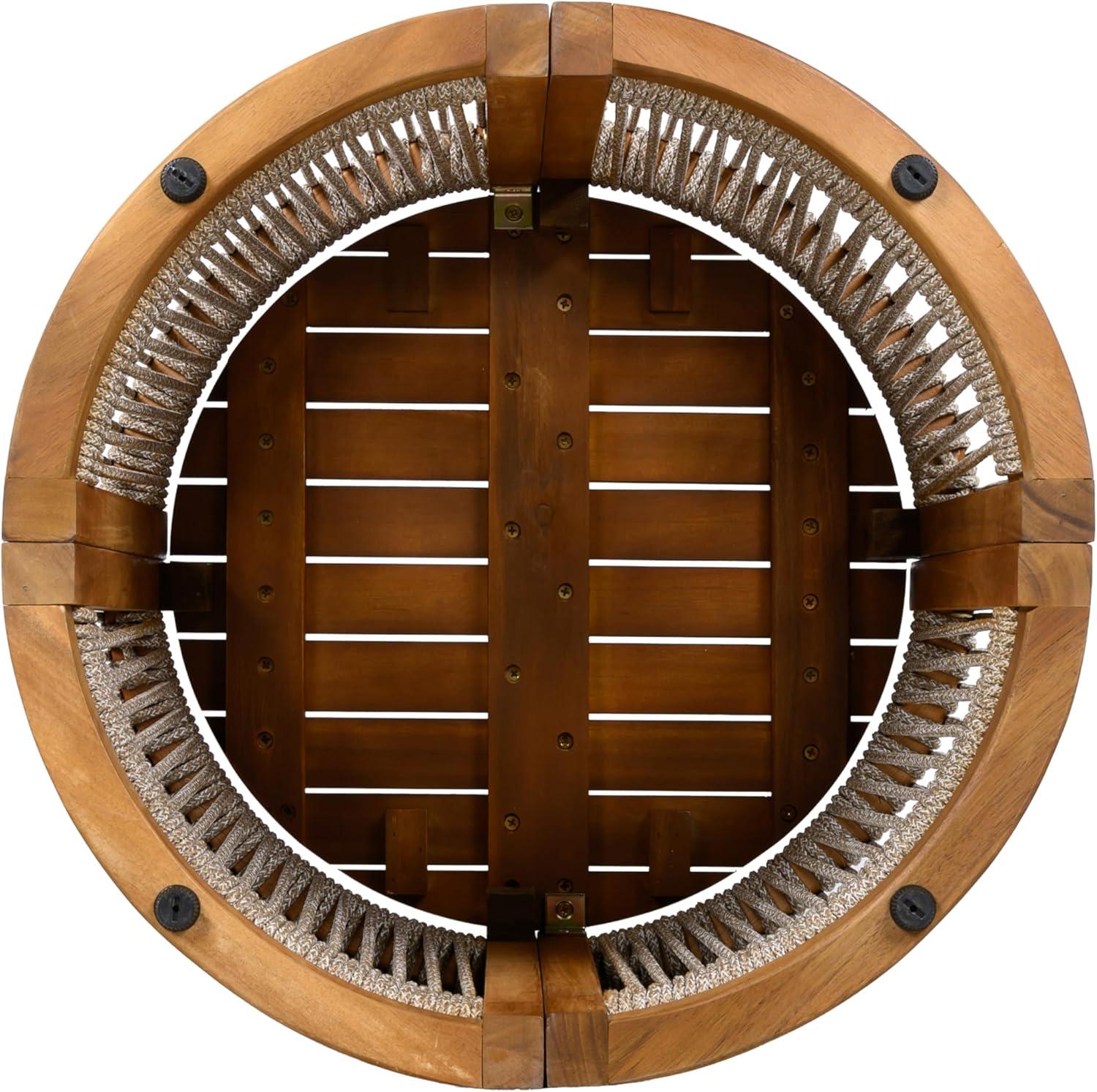 imageChristopher Knight Home Viktor Acacia Wood Outdoor Side Table Patio Round Coffee Table with Woven Rope Accents Table for Patio Furniture Set Elegant Slatted Design WeatherResistant Teak
