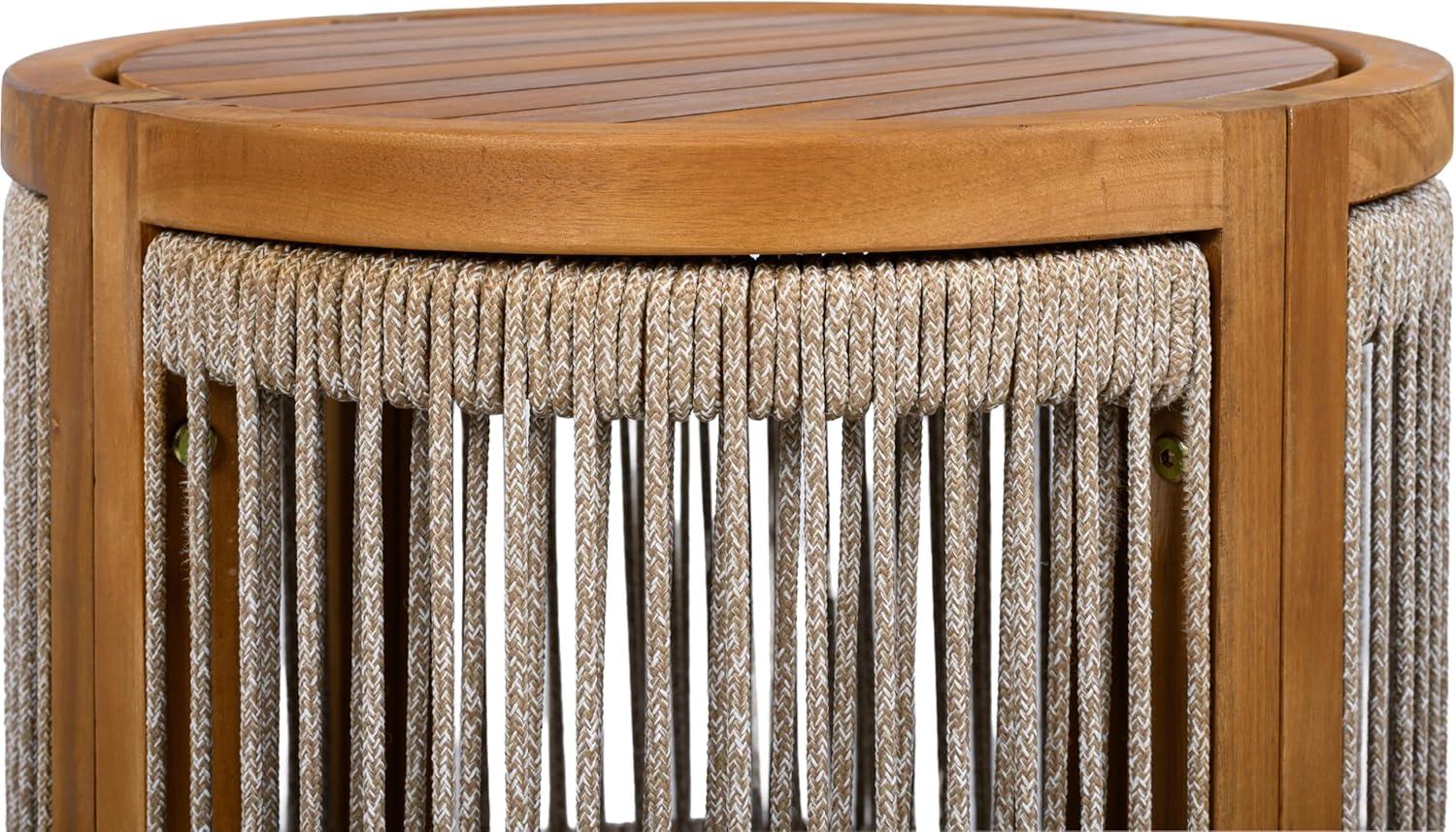 imageChristopher Knight Home Viktor Acacia Wood Outdoor Side Table Patio Round Coffee Table with Woven Rope Accents Table for Patio Furniture Set Elegant Slatted Design WeatherResistant Teak