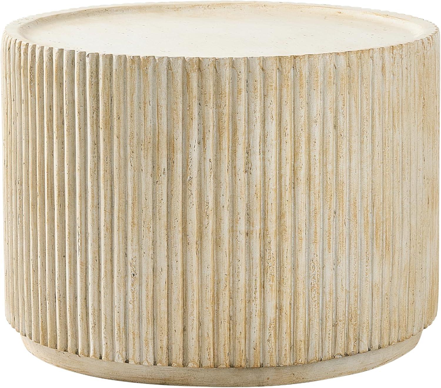 imageChristopher Knight Home Yunara 17quot H Lightweight Concrete End Table with Stunning Fluted Design Indoor Outdoor Accent Side Table Travertine Effect Round Coffee Table No Assembly Natural