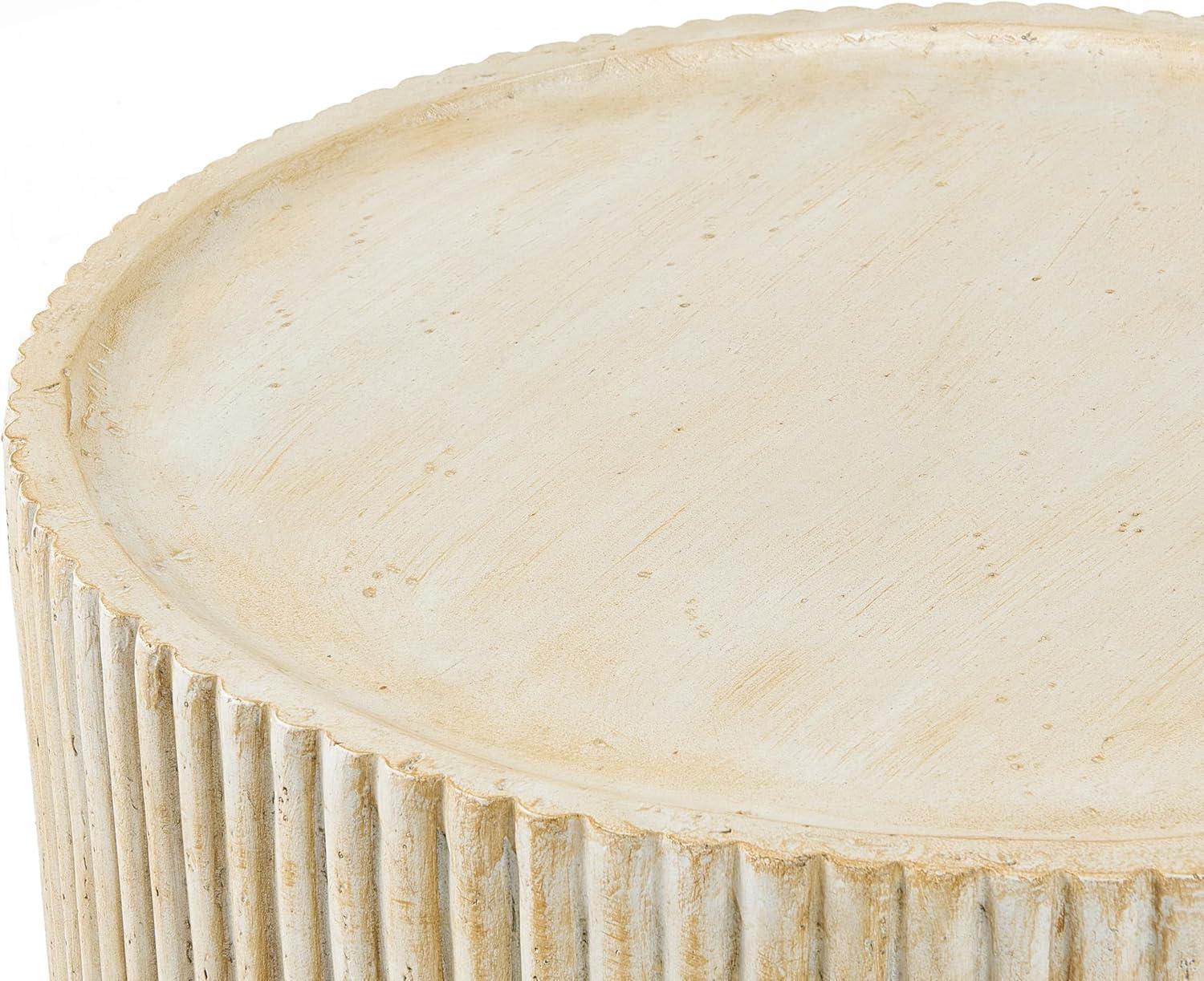 imageChristopher Knight Home Yunara 17quot H Lightweight Concrete End Table with Stunning Fluted Design Indoor Outdoor Accent Side Table Travertine Effect Round Coffee Table No Assembly Natural
