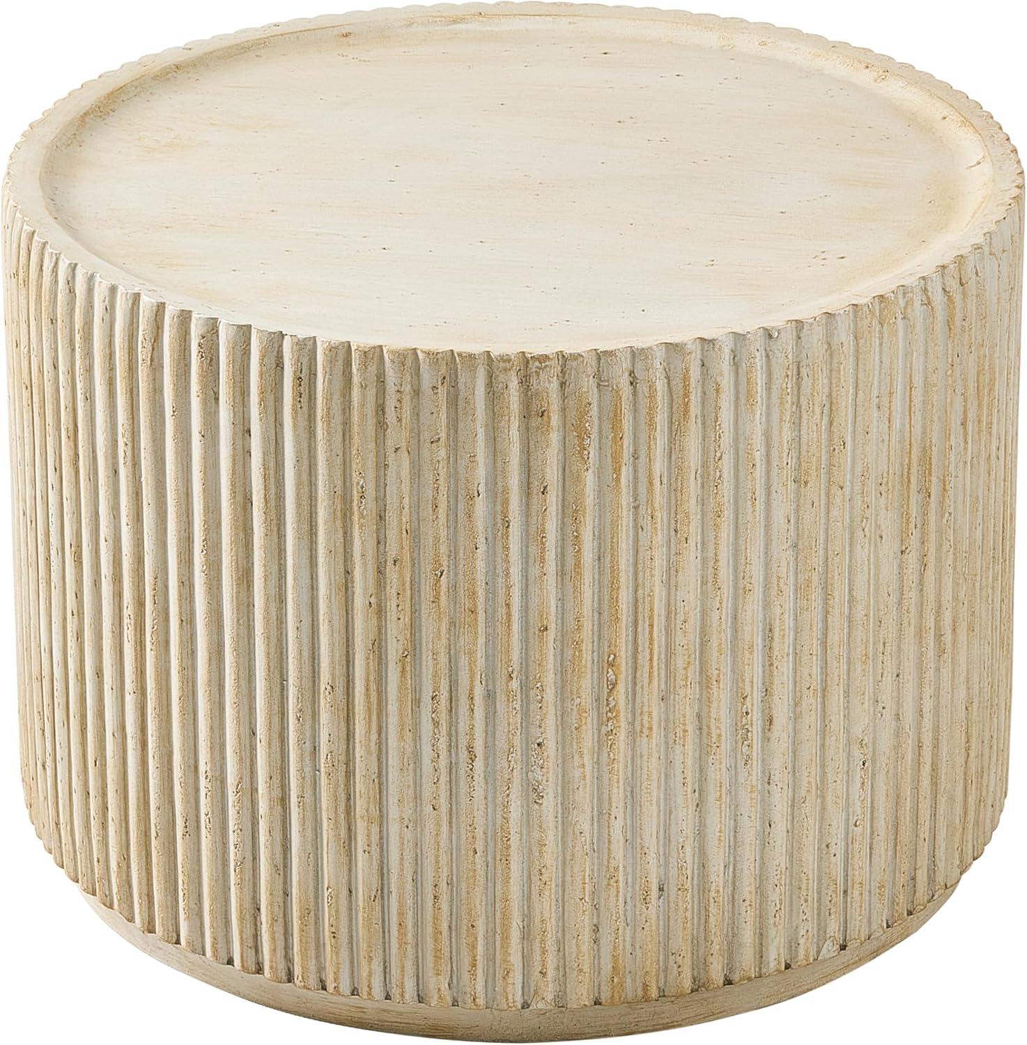 imageChristopher Knight Home Yunara 17quot H Lightweight Concrete End Table with Stunning Fluted Design Indoor Outdoor Accent Side Table Travertine Effect Round Coffee Table No Assembly Natural