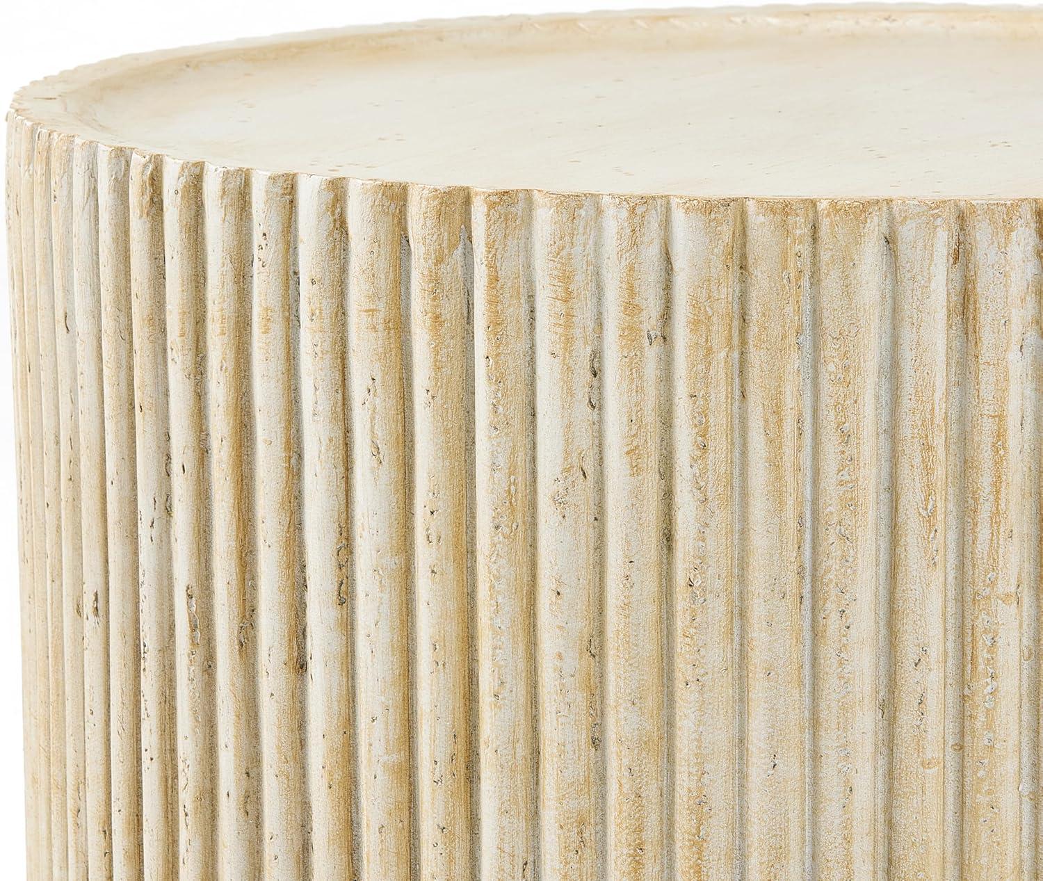 imageChristopher Knight Home Yunara 17quot H Lightweight Concrete End Table with Stunning Fluted Design Indoor Outdoor Accent Side Table Travertine Effect Round Coffee Table No Assembly Natural
