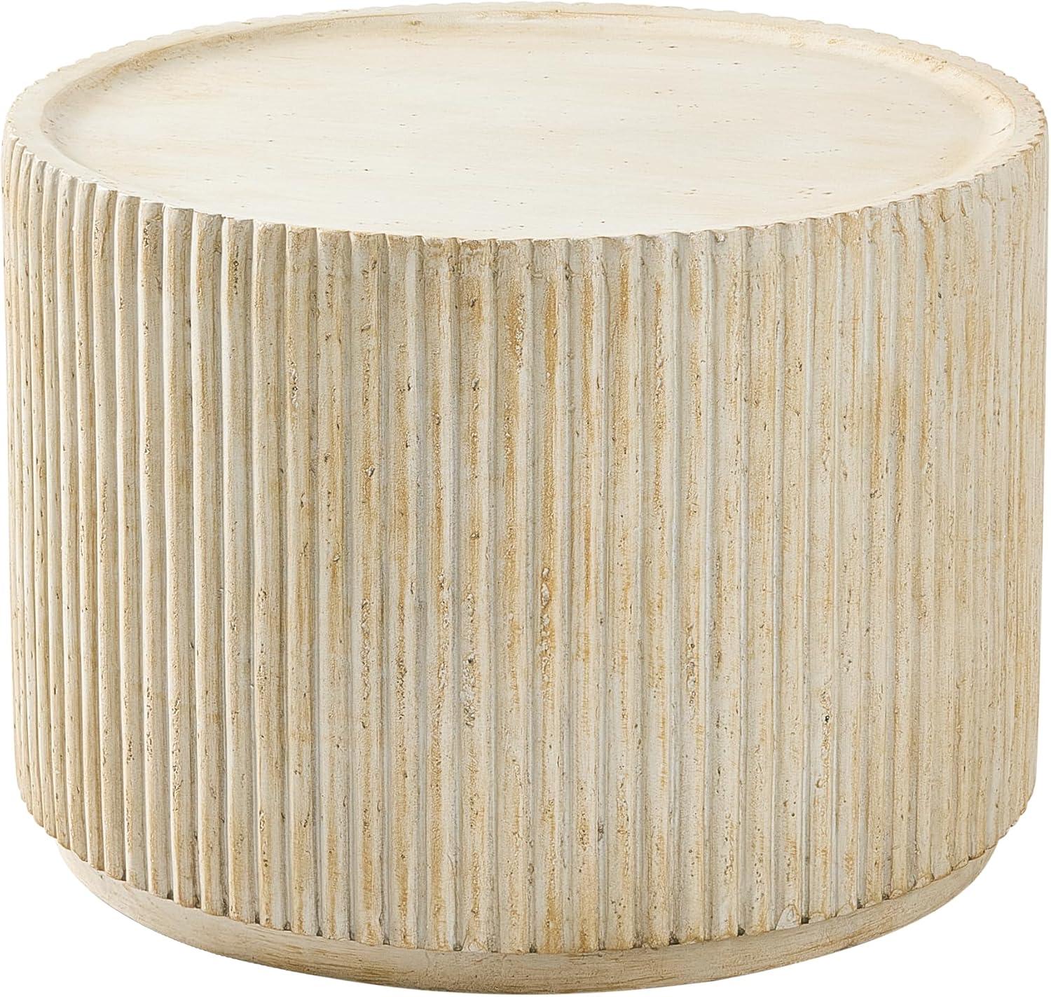 imageChristopher Knight Home Yunara 17quot H Lightweight Concrete End Table with Stunning Fluted Design Indoor Outdoor Accent Side Table Travertine Effect Round Coffee Table No Assembly Natural