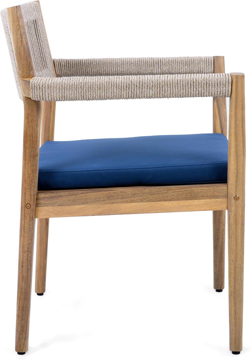 imageChristopher Knight Home Zoe Outdoor Dining Chairs Set of 4 Acacia Wood Dining Room Chairs with Cushions Comfy Garden Seating with Handwoven Rope Accent Patio Chairs Set of 4 Blue NavyTeakBeigeBlue Navyteakbeige