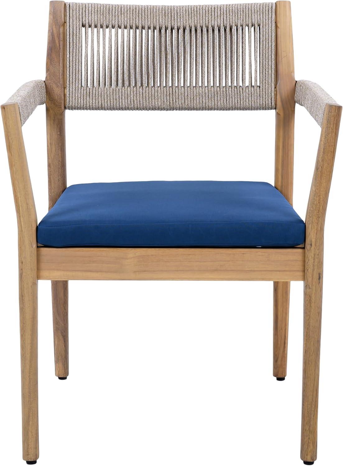 imageChristopher Knight Home Zoe Outdoor Dining Chairs Set of 4 Acacia Wood Dining Room Chairs with Cushions Comfy Garden Seating with Handwoven Rope Accent Patio Chairs Set of 4 Blue NavyTeakBeigeBlue Navyteakbeige
