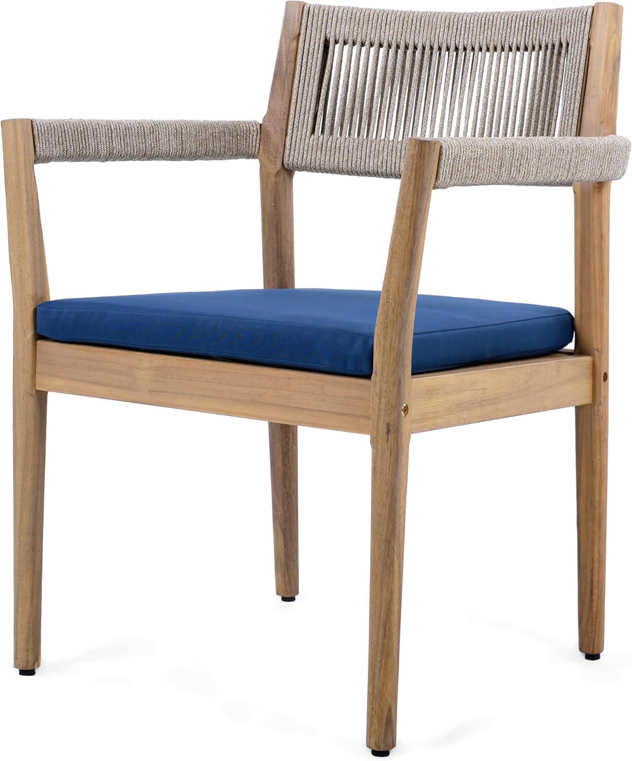 imageChristopher Knight Home Zoe Outdoor Dining Chairs Set of 4 Acacia Wood Dining Room Chairs with Cushions Comfy Garden Seating with Handwoven Rope Accent Patio Chairs Set of 4 Blue NavyTeakBeigeBlue Navyteakbeige