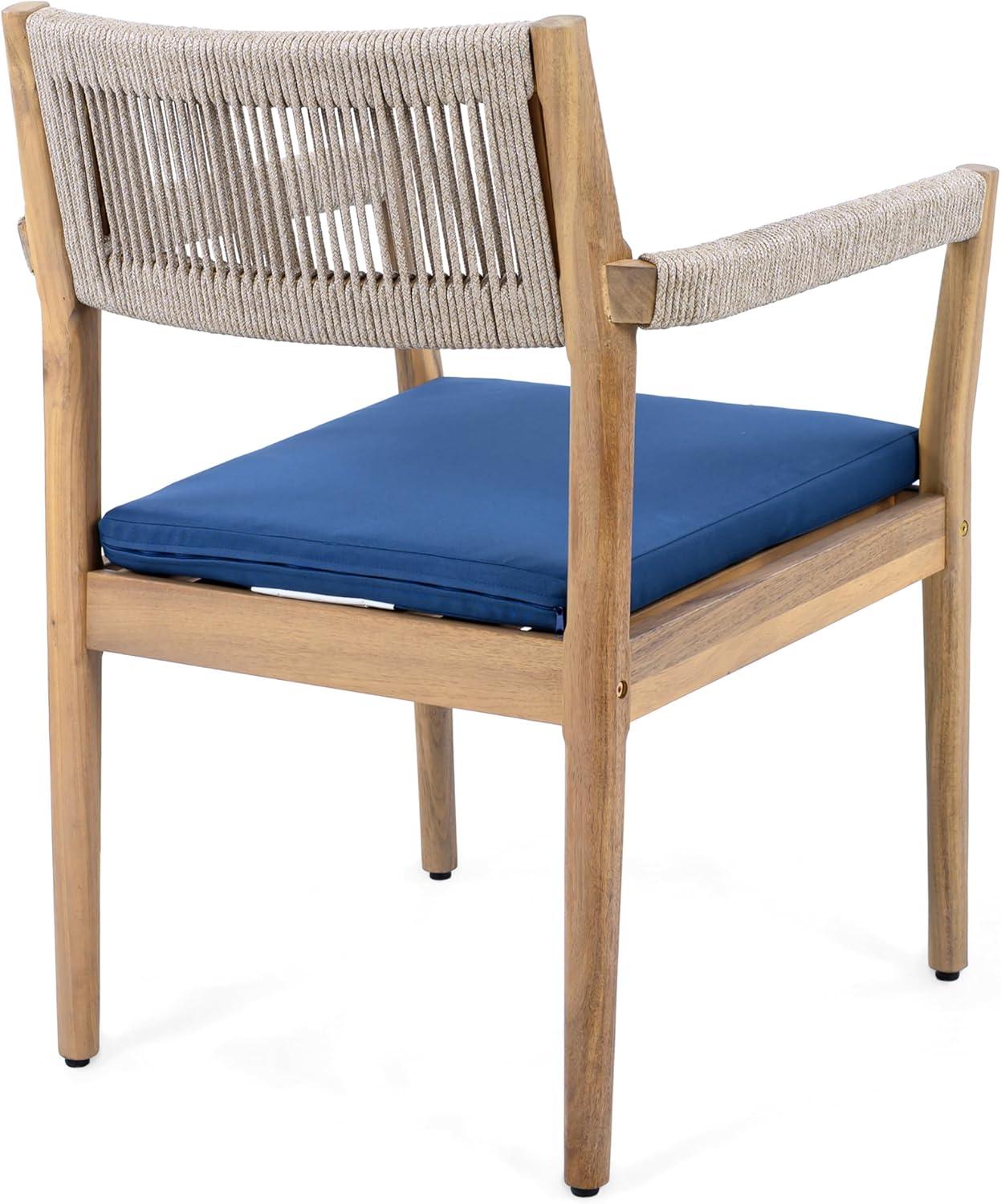 imageChristopher Knight Home Zoe Outdoor Dining Chairs Set of 4 Acacia Wood Dining Room Chairs with Cushions Comfy Garden Seating with Handwoven Rope Accent Patio Chairs Set of 4 Blue NavyTeakBeigeBlue Navyteakbeige