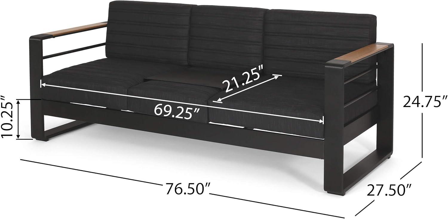 imageGiovanna Outdoor 7 Seater Chat Set with Fire Pit Aluminum BlackNaturalDark Gray