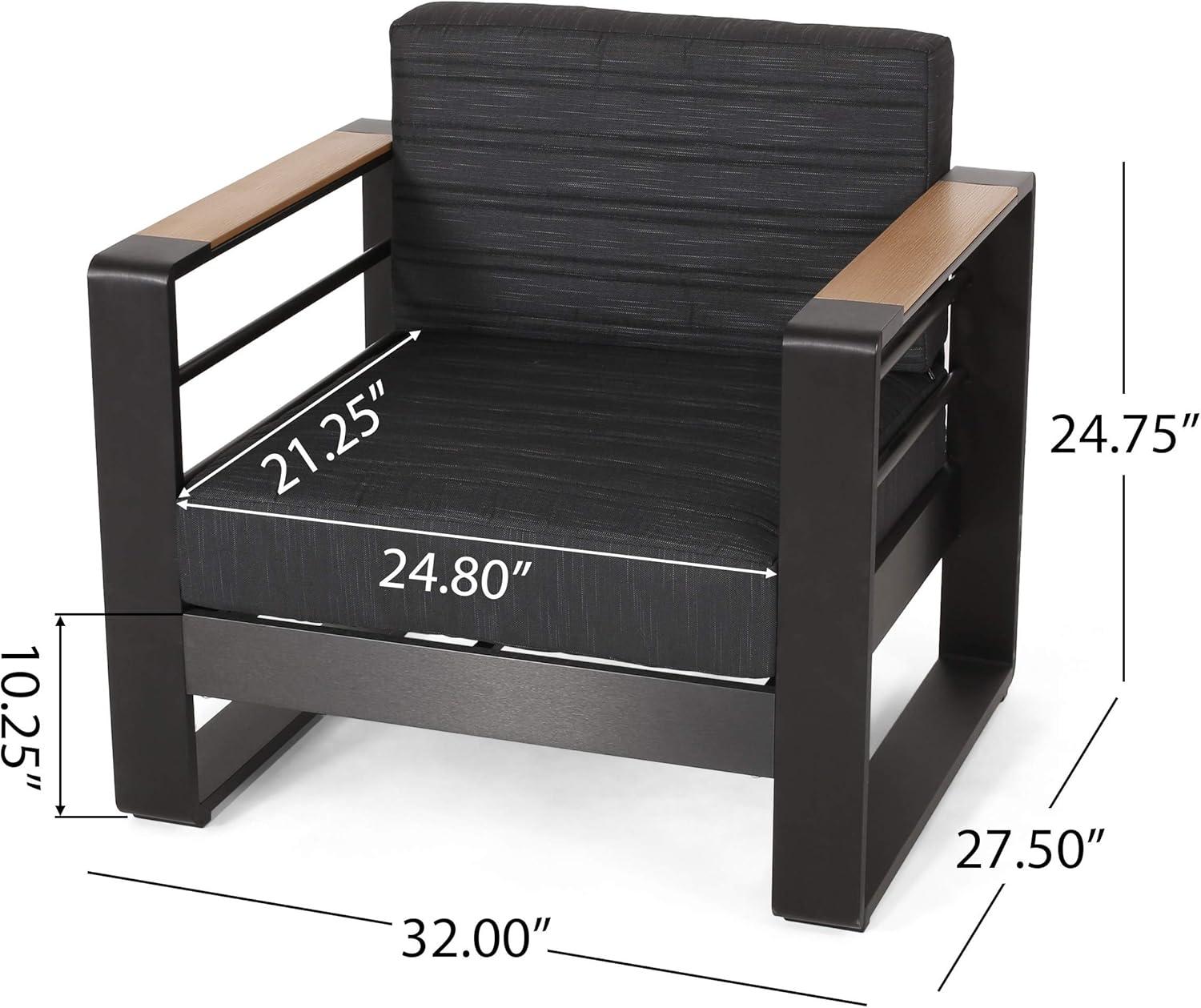 imageGiovanna Outdoor 7 Seater Chat Set with Fire Pit Aluminum BlackNaturalDark Gray