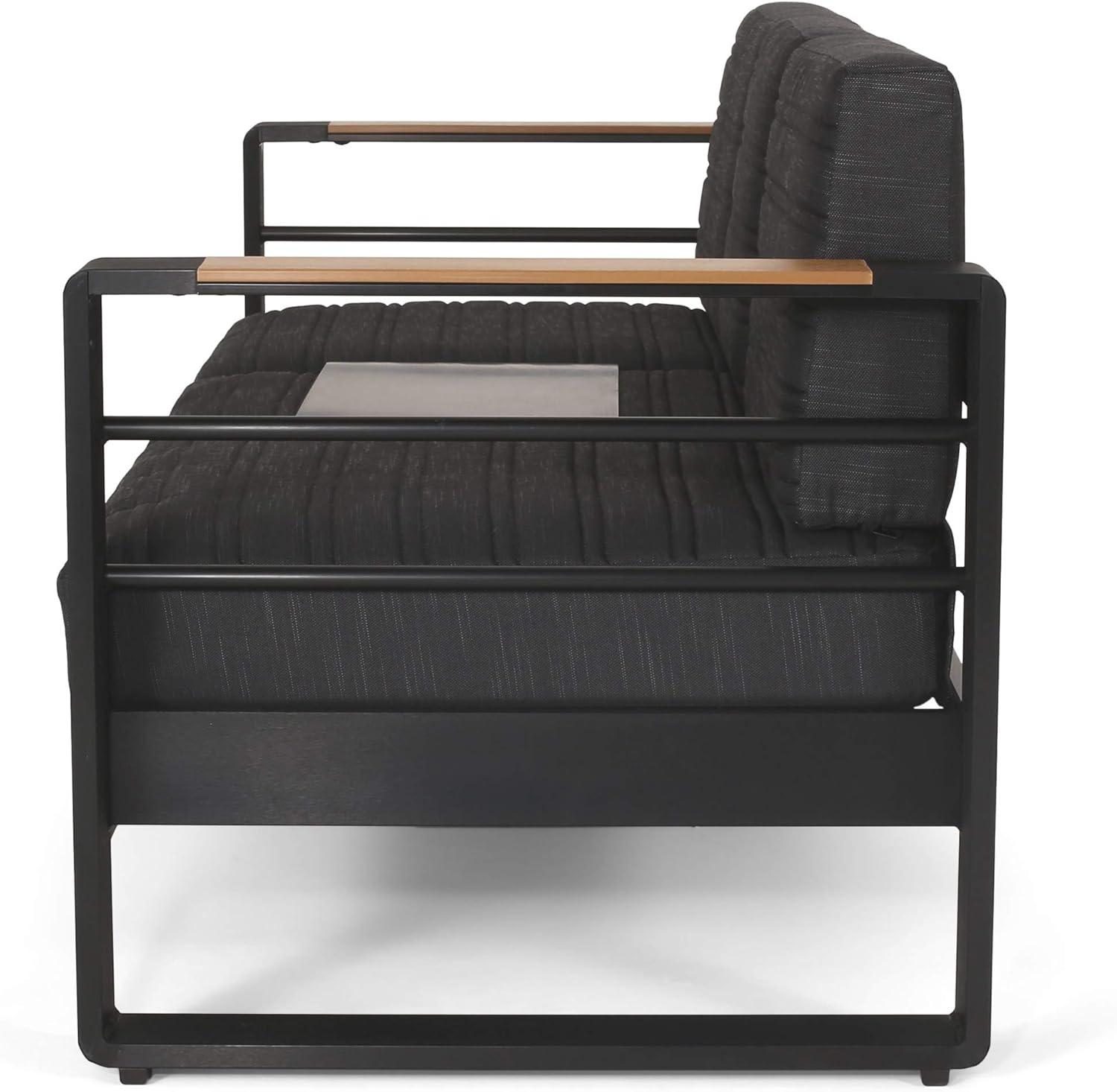 imageGiovanna Outdoor 7 Seater Chat Set with Fire Pit Aluminum BlackNaturalDark Gray