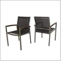 imageGreat Deal Furniture Emma Patio Dining Chairs Aluminum Outdoor Mesh Seats Faux Wood Arms Set of 2 Silver with Gray and Natural FinishAcacia