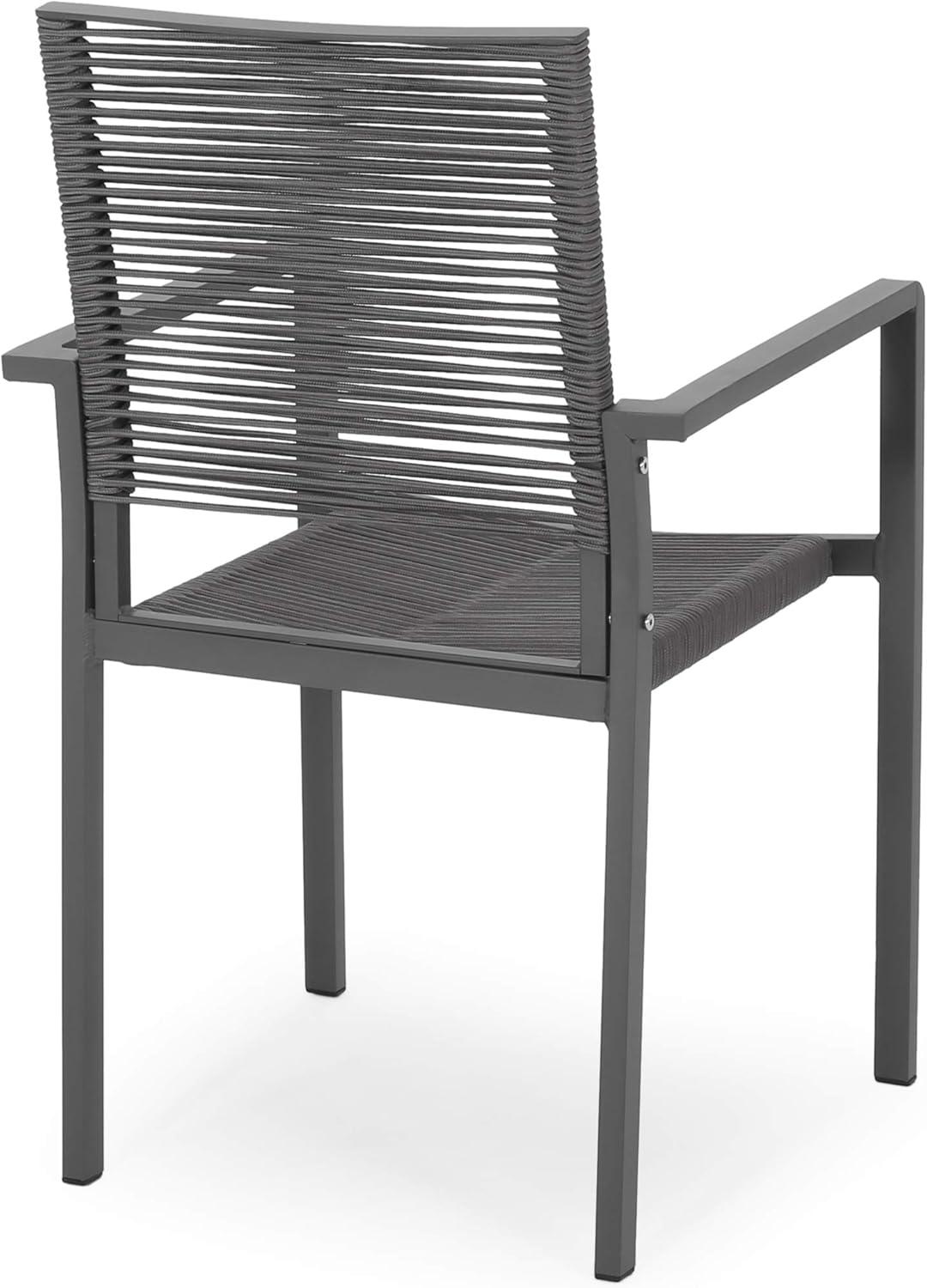 imageGreat Deal Furniture Jean Outdoor Modern Aluminum Dining Chair with Rope Seat Set of 2 Gray and Dark Gray