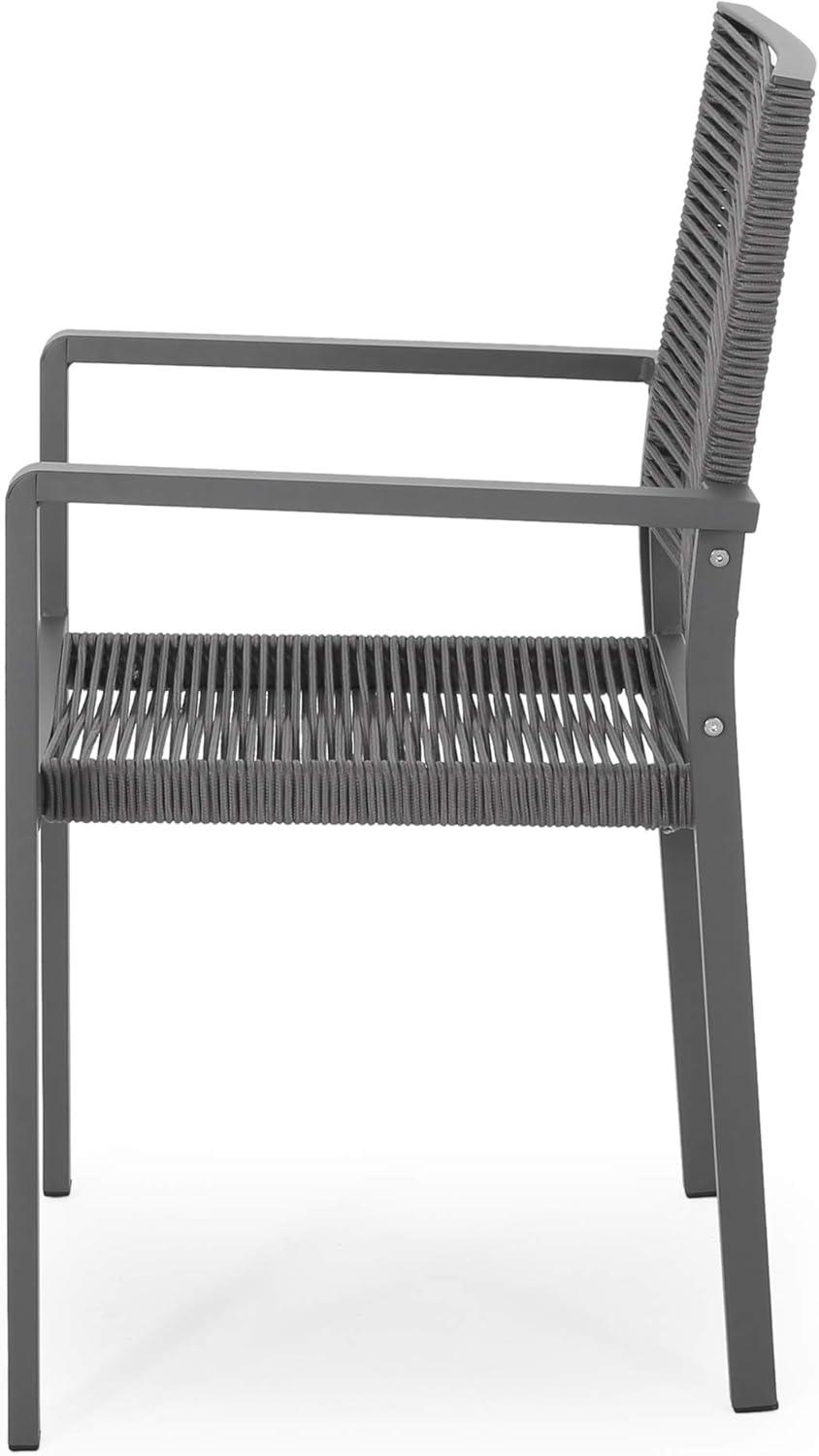 imageGreat Deal Furniture Jean Outdoor Modern Aluminum Dining Chair with Rope Seat Set of 2 Gray and Dark Gray