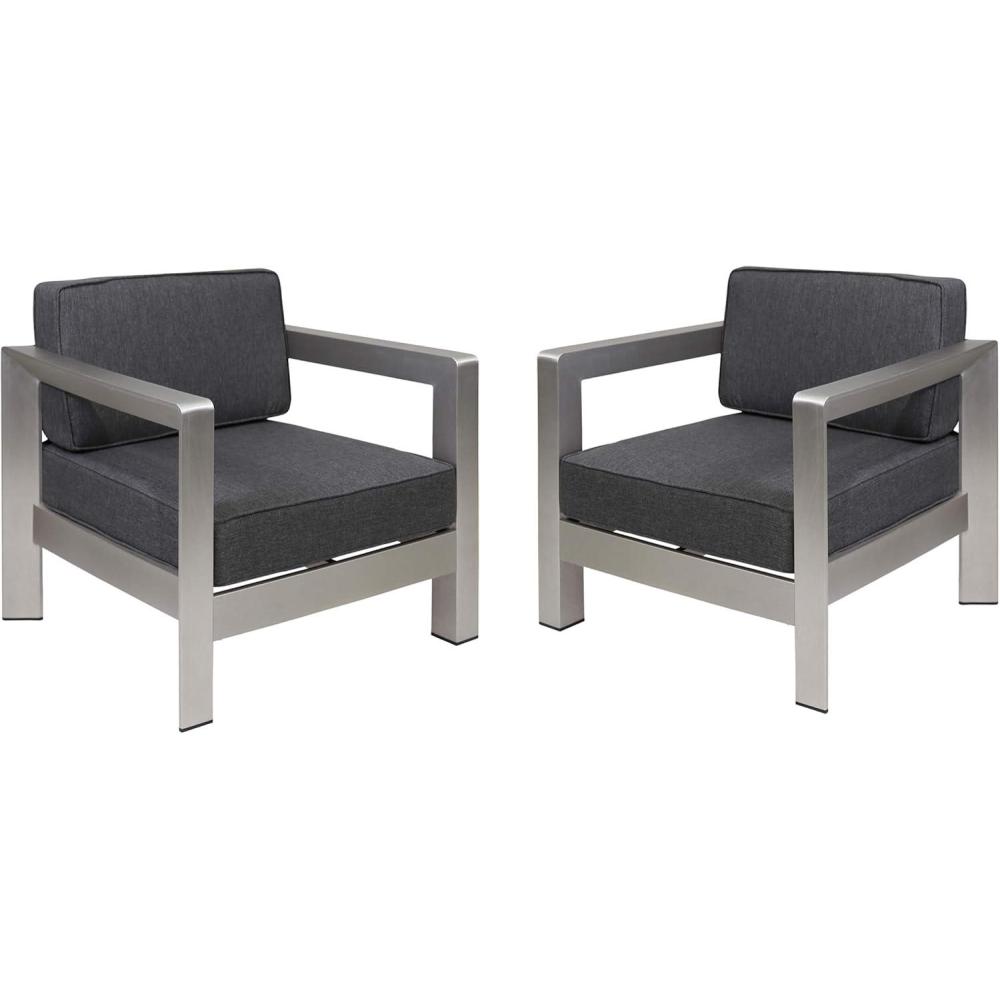 imageBooth Outdoor Aluminum Club Chairs Silver and Gray Set of 2